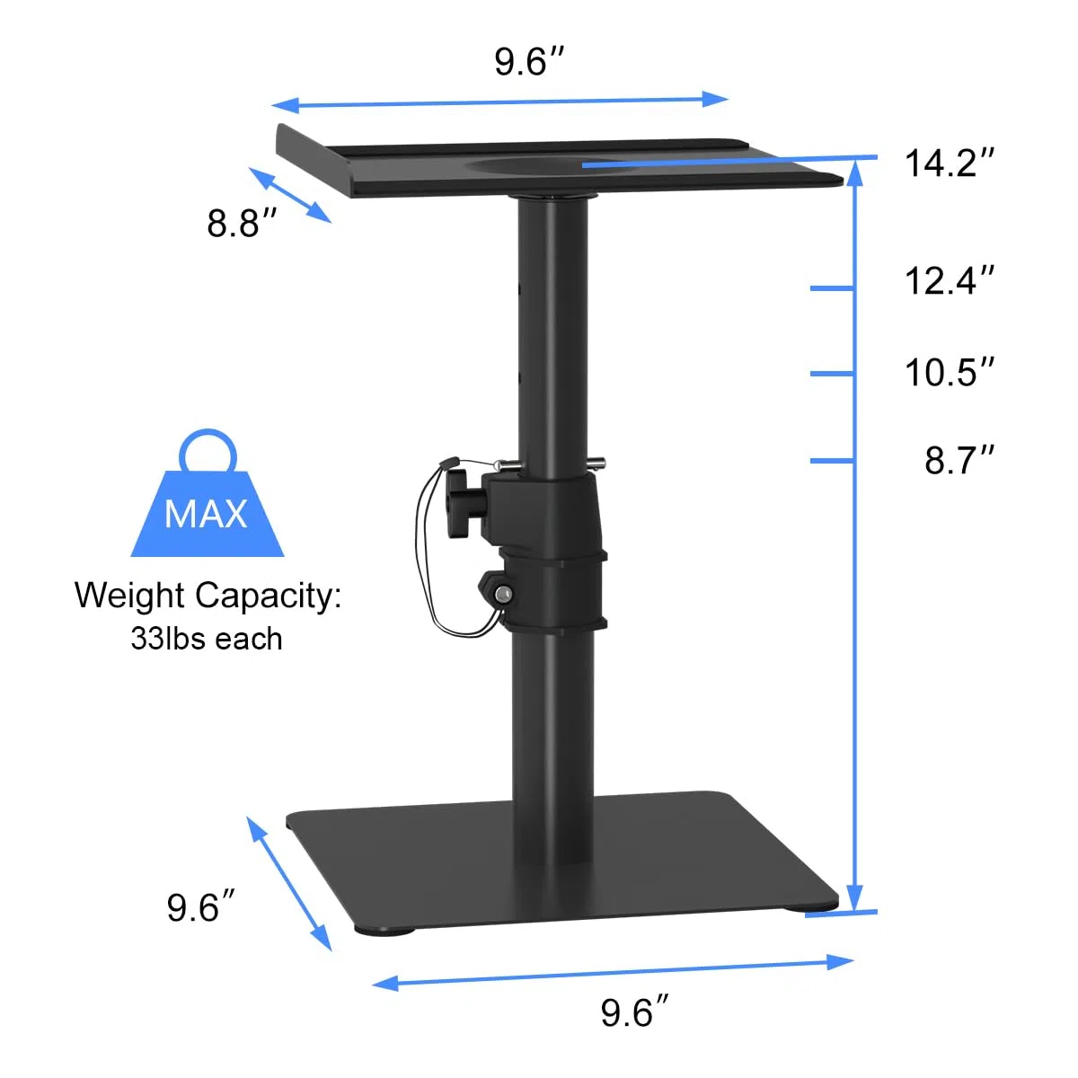 suptek Freistehender Lautsprecherständer Desktop-Set, Höhenverstellung und Neigung, Universal-Audio-Halterungen für Computer- und Bücherregal-Lautsprecher, erhöhter Sound, 2er-Pack, Schwarz, SDM001T