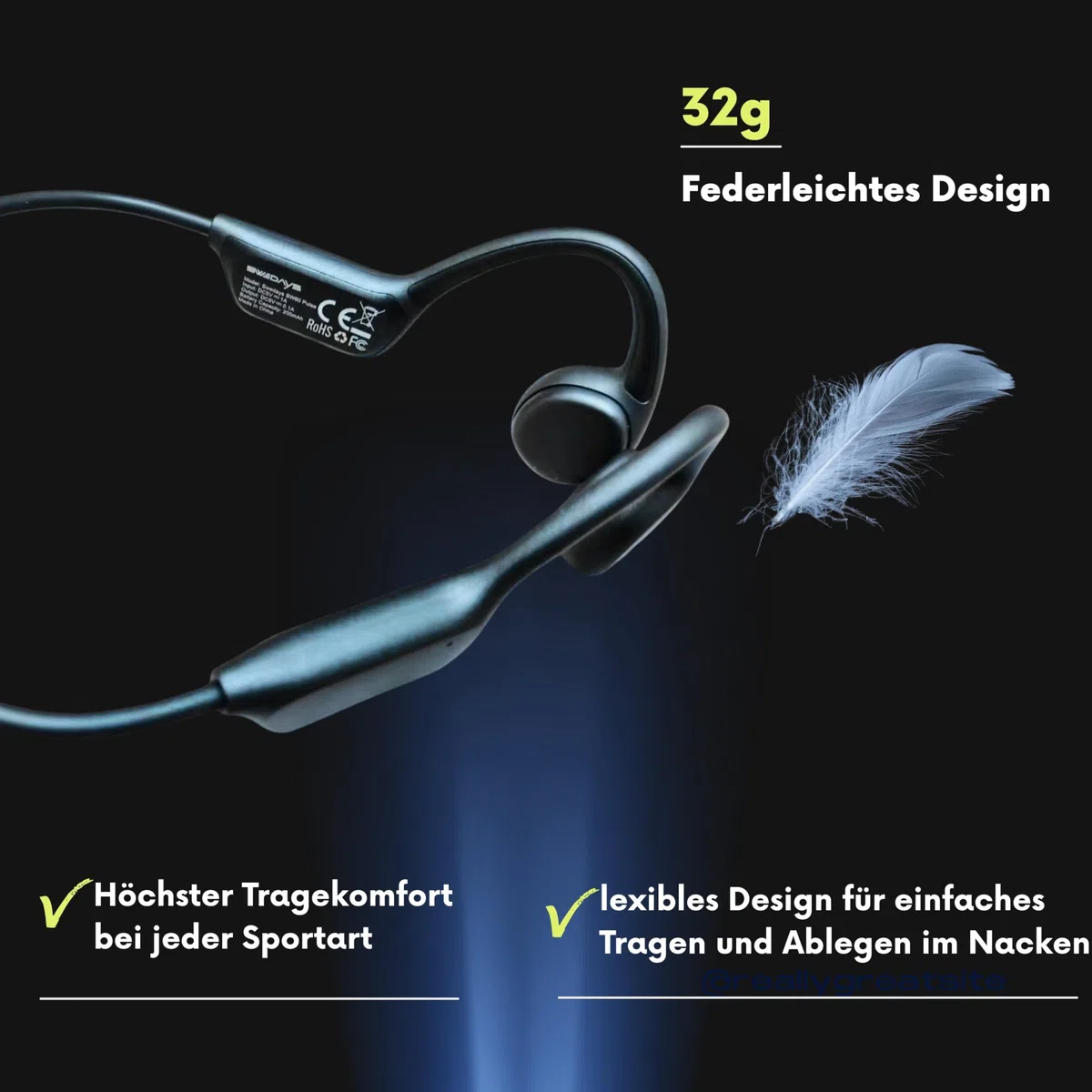 Knochenschall Kopfhörer Schwimmen, Open-Ear kopfhörer Bluetooth 5.4, IP68 Wasserdicht, 32GB Interner Speicher MP3 Player mit Mikrofon,10 Std Spielzeit für Laufen,Radfahren & Gym