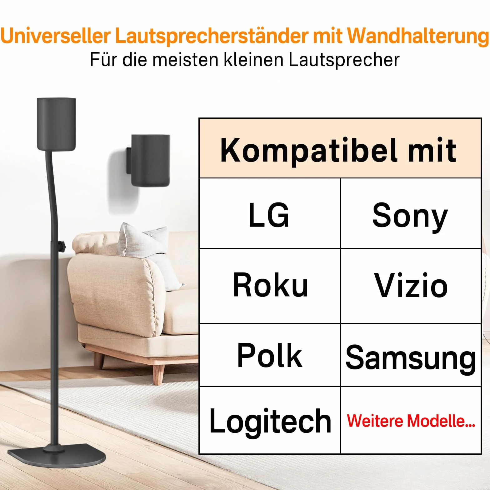 Universal-Surround-Lautsprecherständer Paar Höhe erweitern 33„ bis 42“ - Hintere Lautsprecherständer für LG, Vizio, Sony, Samsung Die meisten kleinen Satelliten-Surround-Sound-Lautsprecherständer
