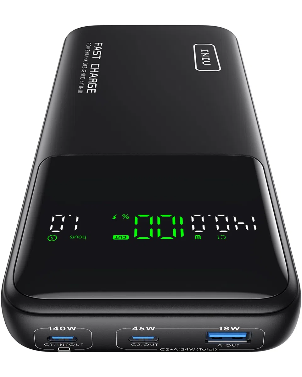 INIU 140W Laptop Powerbank, 27000mAh Flugzeug-geeignet Hochkapazität USB C Powerbank mit Kabel & Display, 3-Port Schnelllade Externe Akku für MacBook Steam Deck iPhone iPad iPhone Samsung Travel