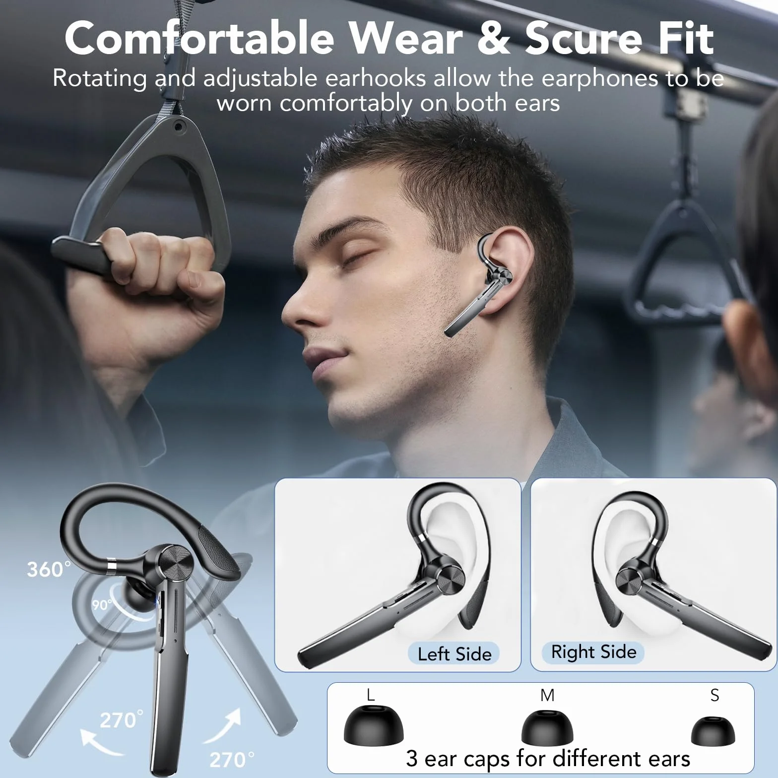 Headset Bluetooth 5.3, CVC8.0 Bluetooth Headset mit Mikrofon Mute, 110 Std Spielzeit mit LED Ladecase, In Ear Headset Handy für Autofahren/Business/Büro, Multi-Device-Pairing, Dual USB-C, Leicht