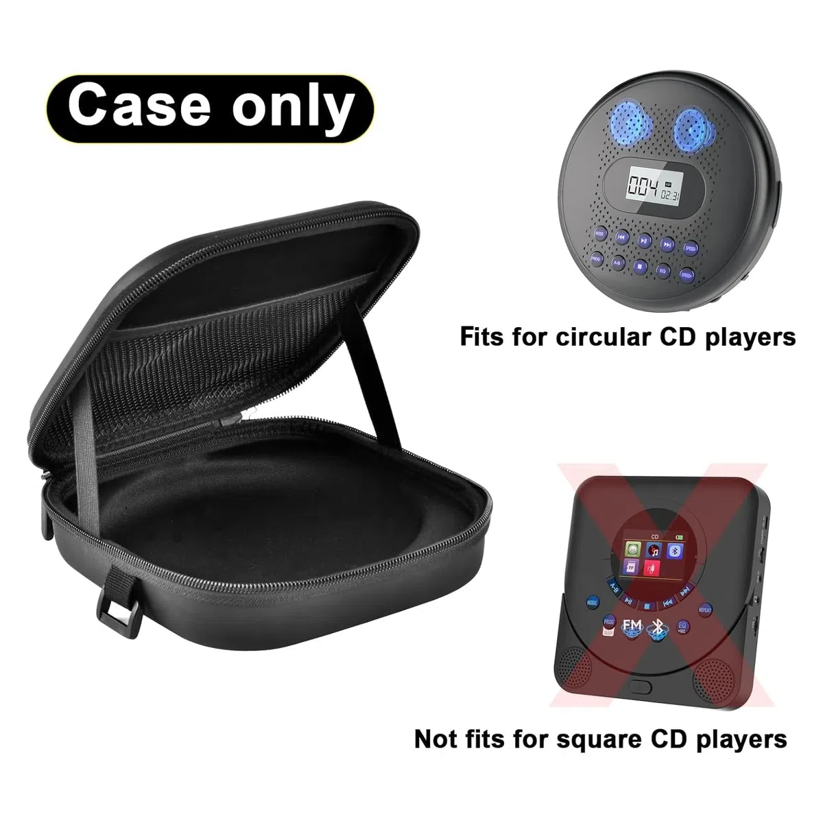 Tragbare CD-Player-Hülle, für Deluxe, für Hot, Gueray, GPX, Klim, für Arafuna, Reise-Tragetasche für Walkman Discman mit Kabelzubehör (nur Hülle (schwarz)