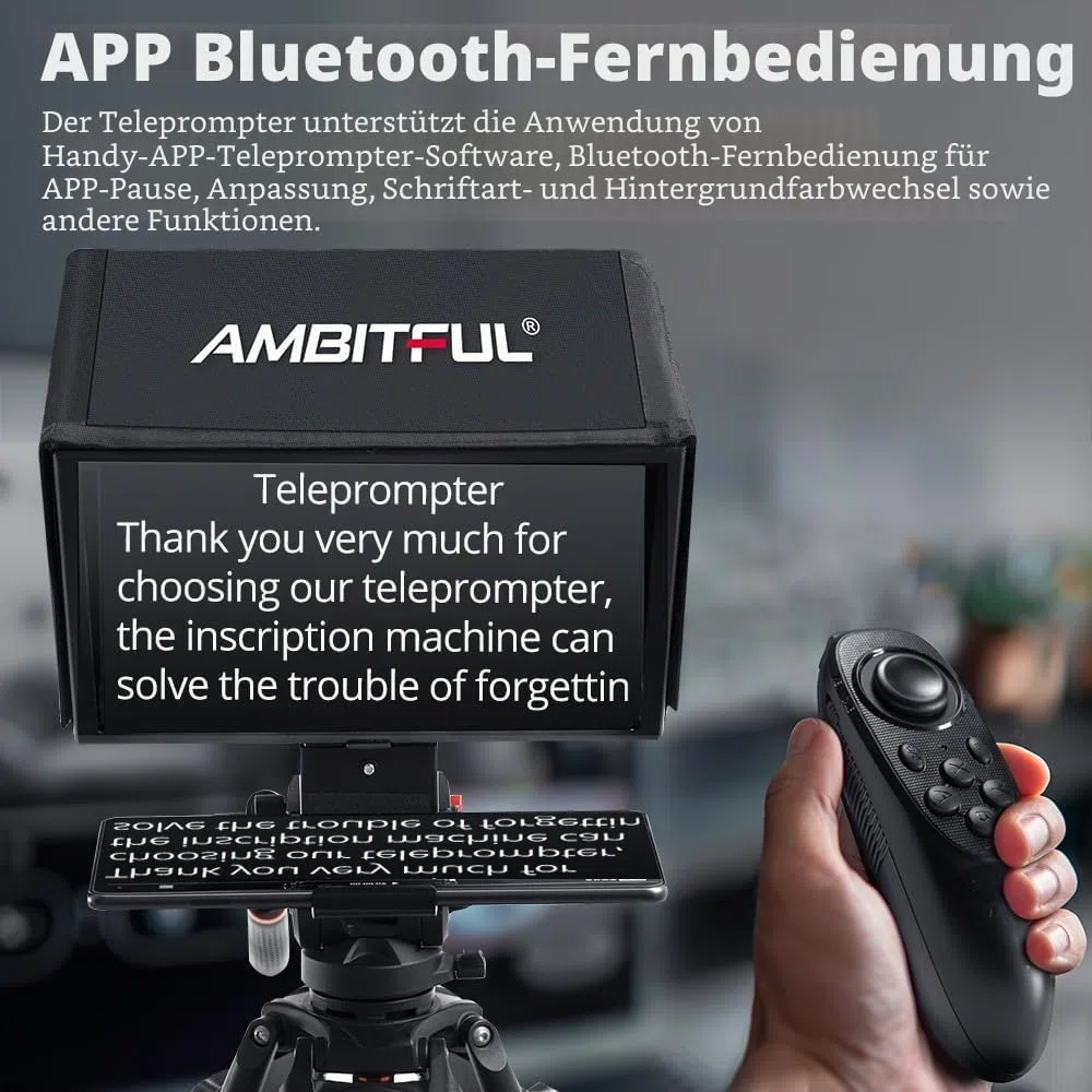 Ambitful T14Pro Teleprompter für Kamera, iPad, Android-Tablet, Smartphone, App-Steuerung/keine Montage, kompatibel mit iOS Android, für Online-Tech/Interview/Vlogger/Live-Streaming