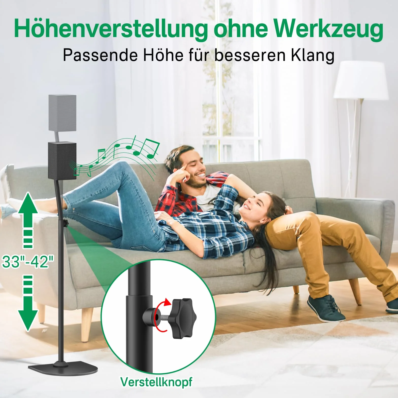 Lautsprecherständer-Paar für Samsung-Lautsprecherständer und Wandhalterung – 33" bis 42" höhenverstellbarer Bodenlautsprecherständer für Samsung Surround Sound-Rücklautsprecherständer