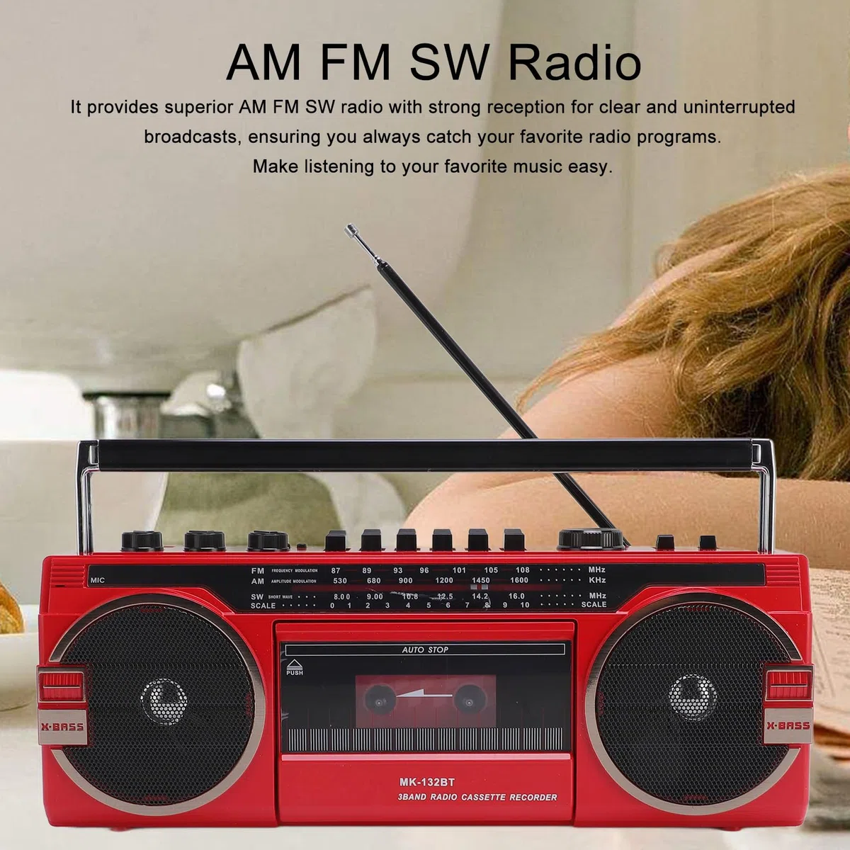 Retro Cassette Player Recorder mit AM FM SW Radio, Bluetooth, USB -Wiedergabe/Konvertiert Kassetten in MP3, Tragbarer Tape -Player, Wechselstromkraft/Batterie Betrieben
