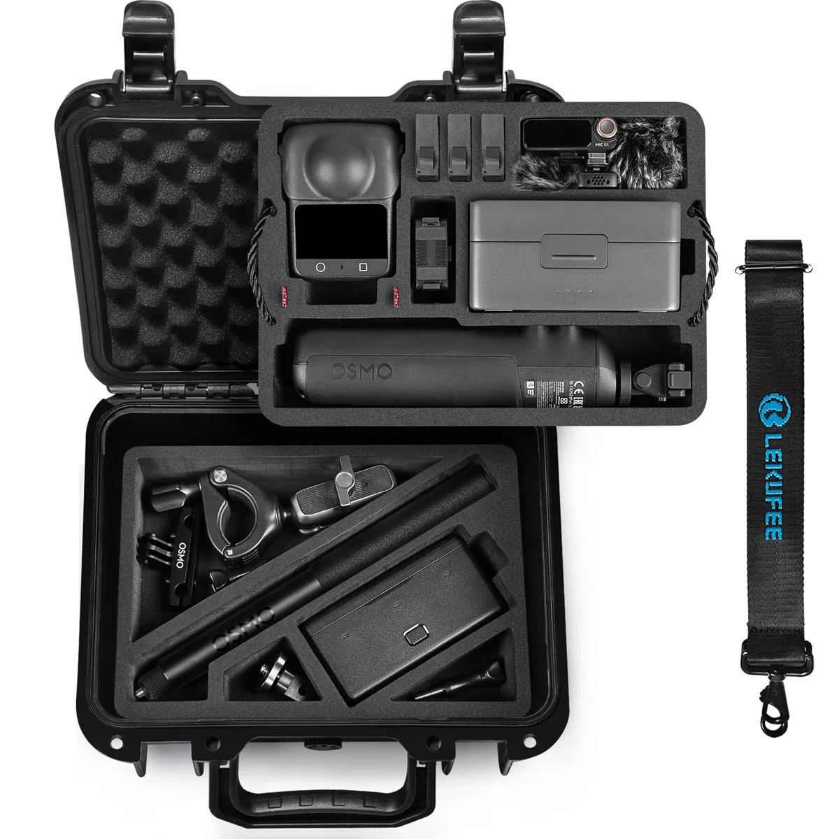 LEKUFEE Tragbarer Wasserdichter Hartschalenkoffer für DJI Osmo 360 Kamera, Adventure Combo, Vlog Kamera, Akku, Ladegerät, DJI Mic 3/2/Mini und weiteres Zubehör (Nur Reisekoffer)