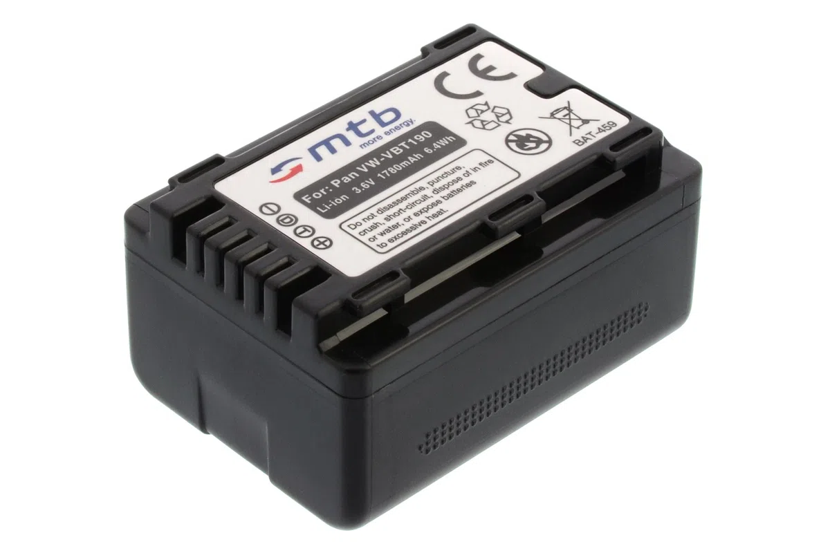 Ersatz-Akku VW-VBT190 kompatibel mit Panasonic HC-V130, V160, 270, 380, V727... s. Liste! [3.6V - 1780mAh - Li-Ion - mit Infochip, Restlaufanzeige unterstützt]