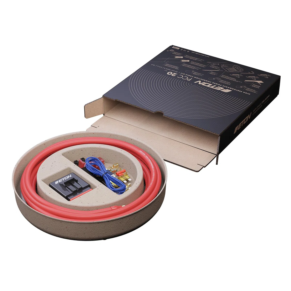 ETON PCC 20 – Hochwertiger Strom Anschluss Kabelsatz, 20 mm², Set zur Installation von Auto Verstärkern und Aktiv Subwoofern, Powerkabel Kit mit Sicherungen für Car HiFi Endstufen
