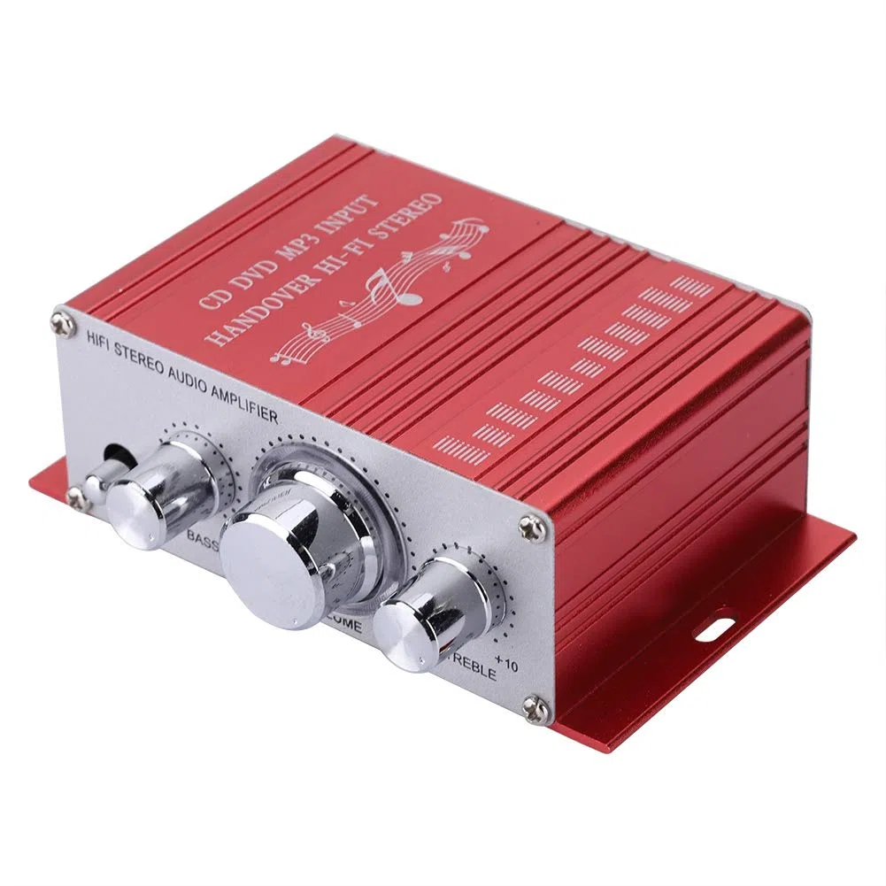SUNGOOYUE Auto Auto Verstärker, DC 12V 2A Aluminiumlegierung Hochleistungs HiFi Audio Musik CD DVD MP3 FM Player Auto Lautsprecher (Rot)