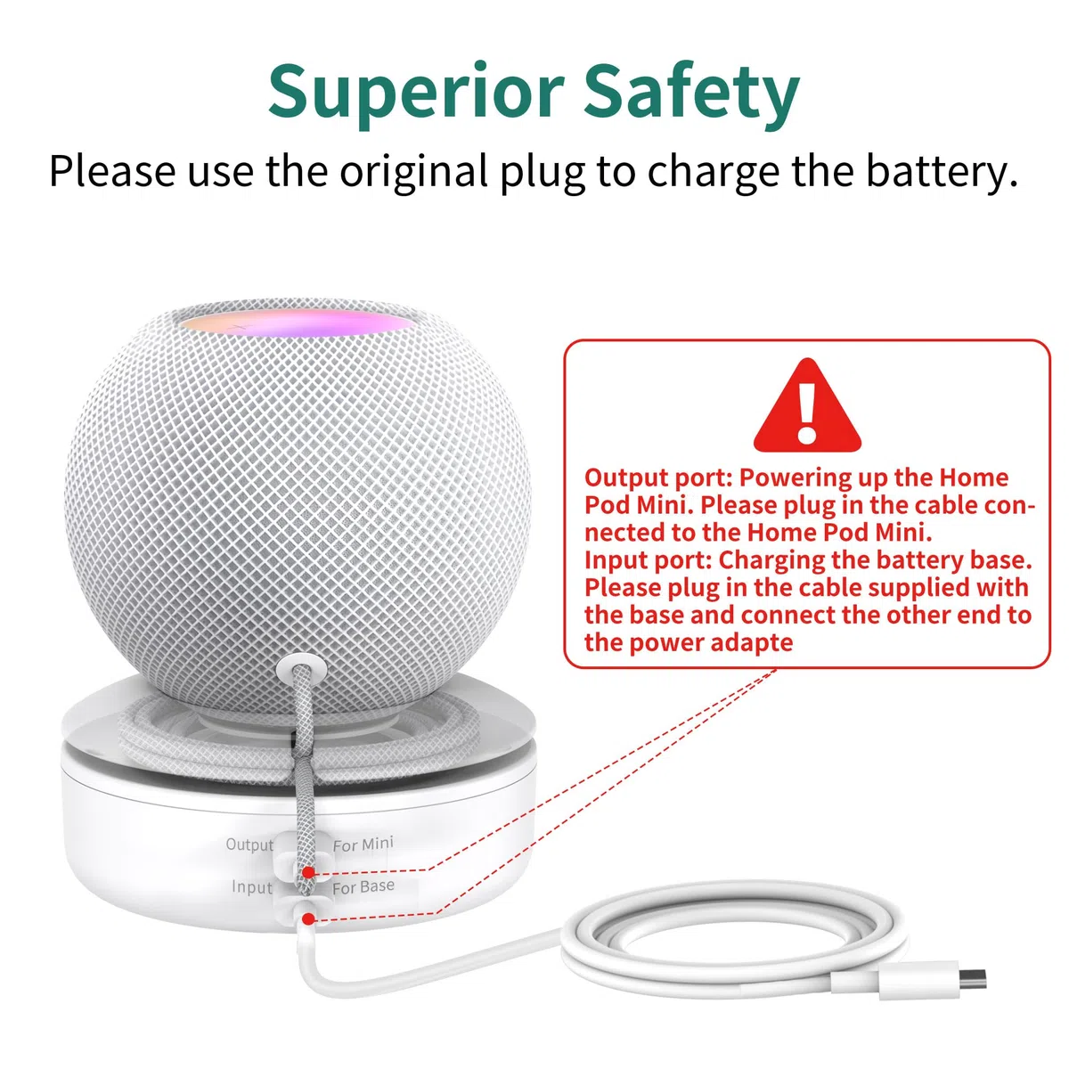 PlusAcc Akku Kompatibel mit HomePod Mini - Tragbare Ladestation Batterie Ständer Home Pod Mini Zubehör Akkustation mit integriertem Kabelmanagement Ohne Geräte (Weiß)