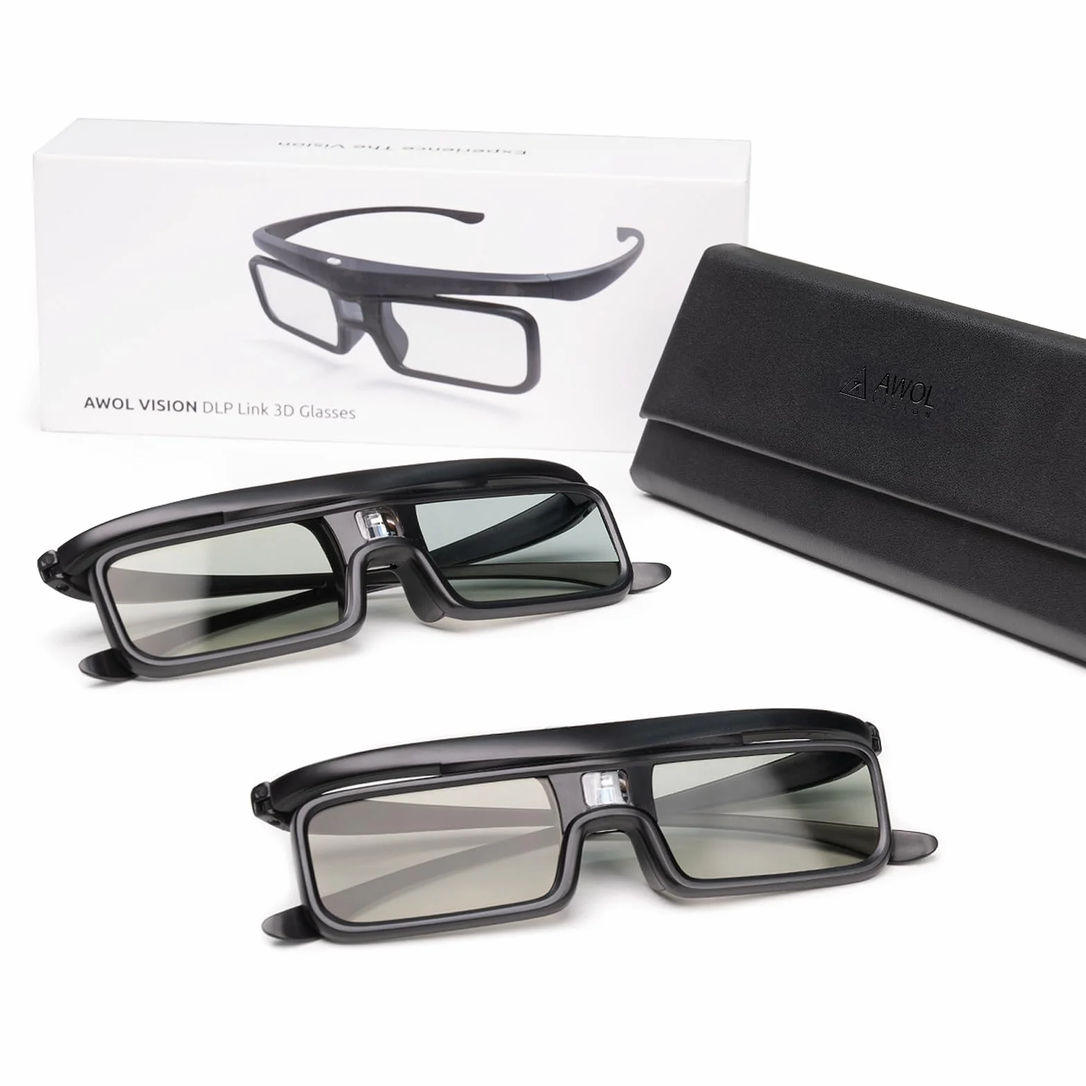 AWOL VISION DLP Link 3D-Brille, wiederaufladbare aktive Shutterbrille, kompatibel mit AWOL VISION LTV-2500, LTV-3500, Vanish TV und Anderen DLP-Link 3D Projektoren (2er-Pack)