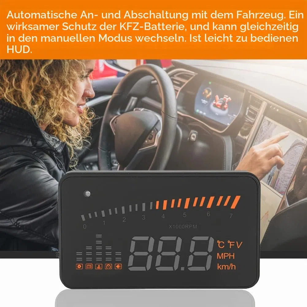 Headup Display Auto, Auto HUD Alarmsystem Universal 3 Zoll Heads Up Display Auto Mit LED Digtalanzeige OBDII Schnittstelle Geschwindigkeit Warnung Windschutzscheibe Projektors System für Auto LKW