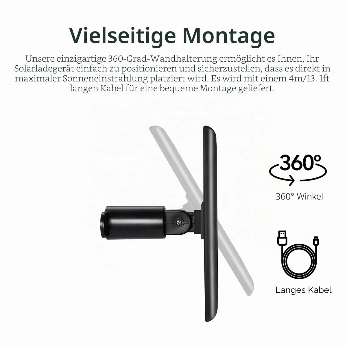 Wasserstein Solarpanel kompatibel mit Ring Spotlight Cam Plus/Pro/Battery und Ring Stick Up Cam Akku – inklusive Hohlstecker mit USB-C-Adapter – 2 W 5 V Aufladung (1 Stück, schwarz)