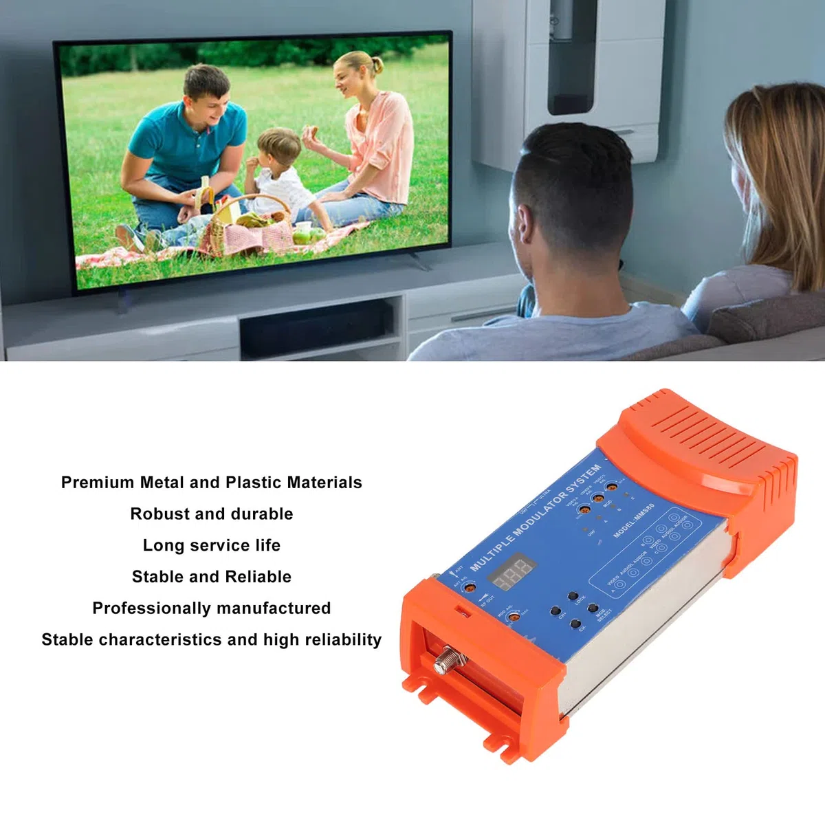 Digitaler HF-Modulator, Universeller Kompakter Heimmodulator, Digitaler HF-Modulator, Mehrere Kanäle, Unterstützt PAL NTSC, UHF-Signalverstärker, Einstellbarer Audio-/Videoausgang (EU-Stecker)