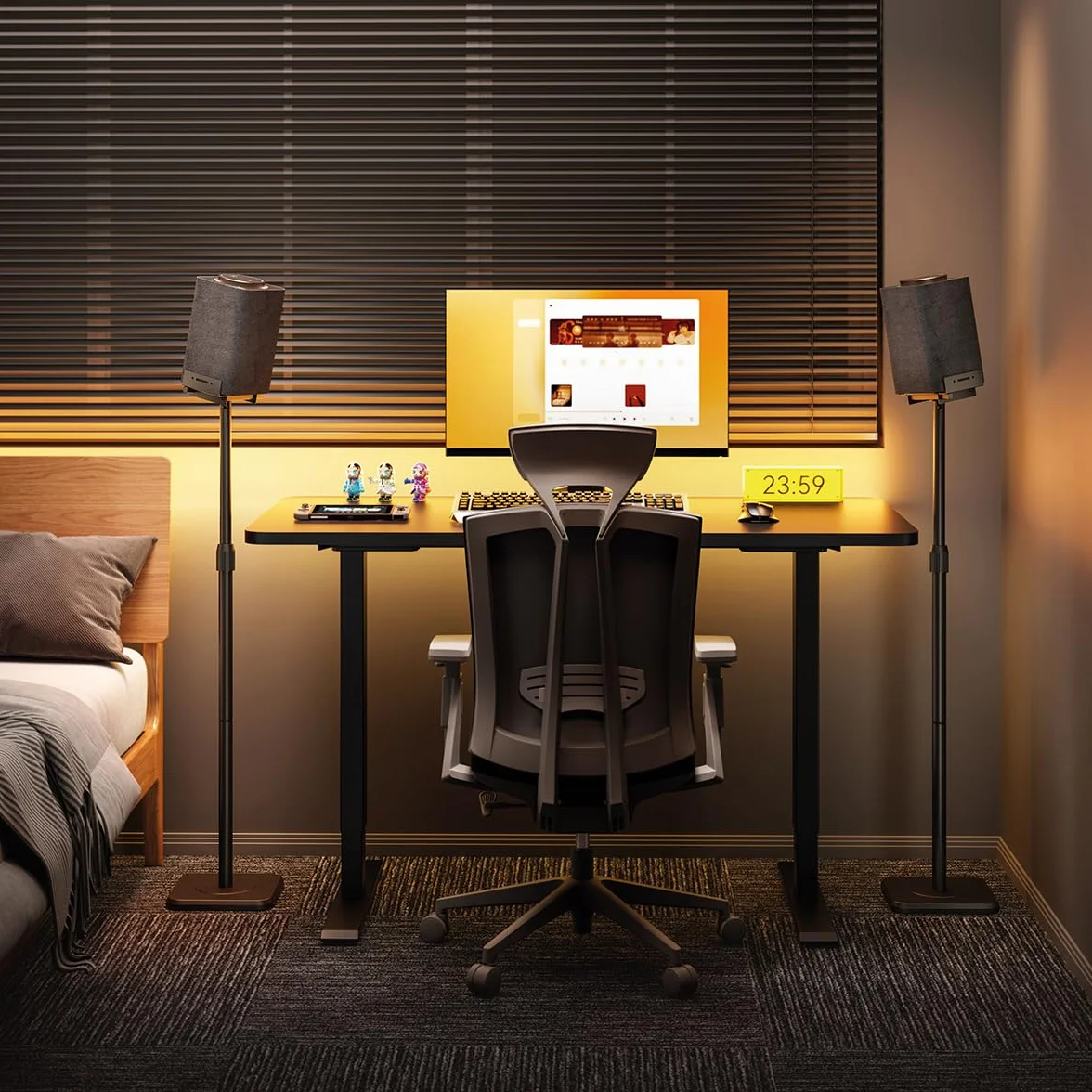 My Wall Lautsprecherständer, höhenverstellbar, 2er Set, 360° drehbar & neigbar, Kabelmanagement, für Boxen 13–28cm/5kg, schwarz, universal für Heimkino & Wohnzimmer