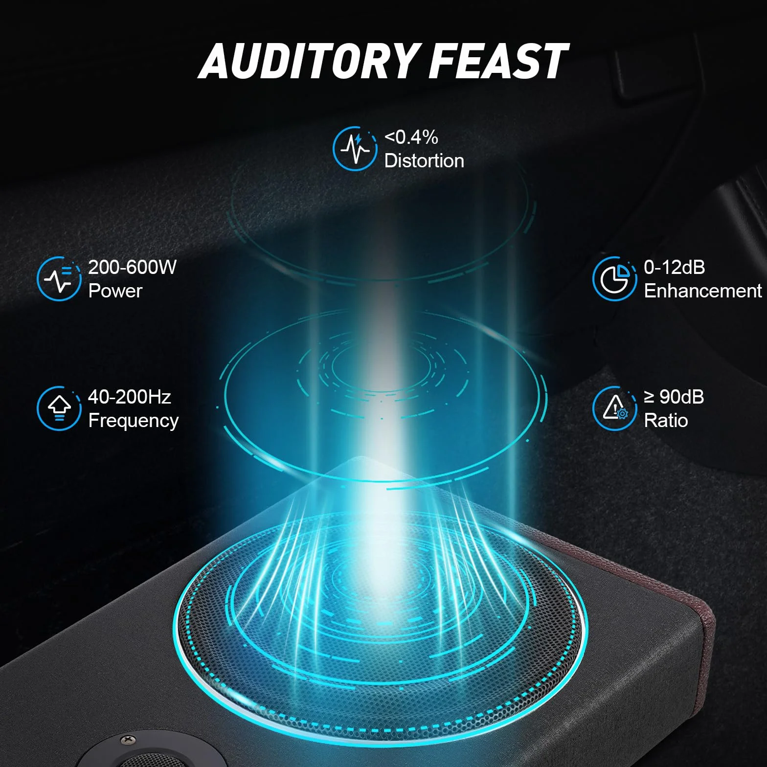 Aktivsubwoofer Untersitz & 8" Auto Subwoofer Bass, 600W Aktiv Untersitz Subwoofer | Dualmodus | Soundeffekte Verstellbar | Bassverstärkung(0-12dB) | Für Pkw, LKW & Jeeps