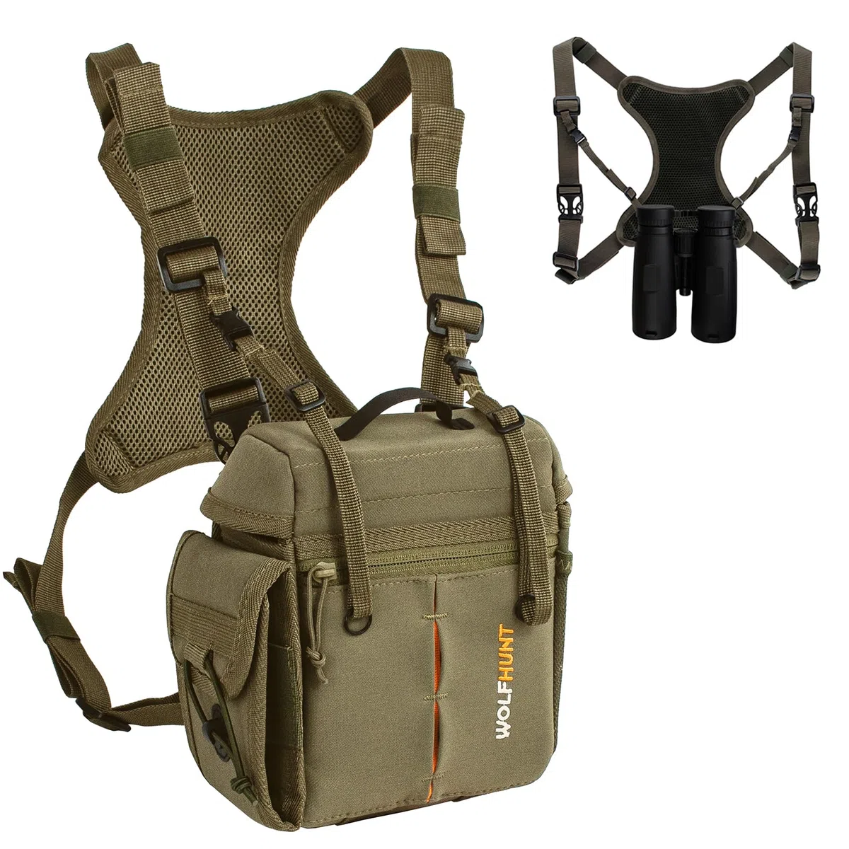 WOLFHUNT Fernglas-Brusttasche, Magnetverschluss, Bino-Tasche mit Abnehmbarer Entfernungsmesser-Tasche, Camouflage-Bino-Tasche
