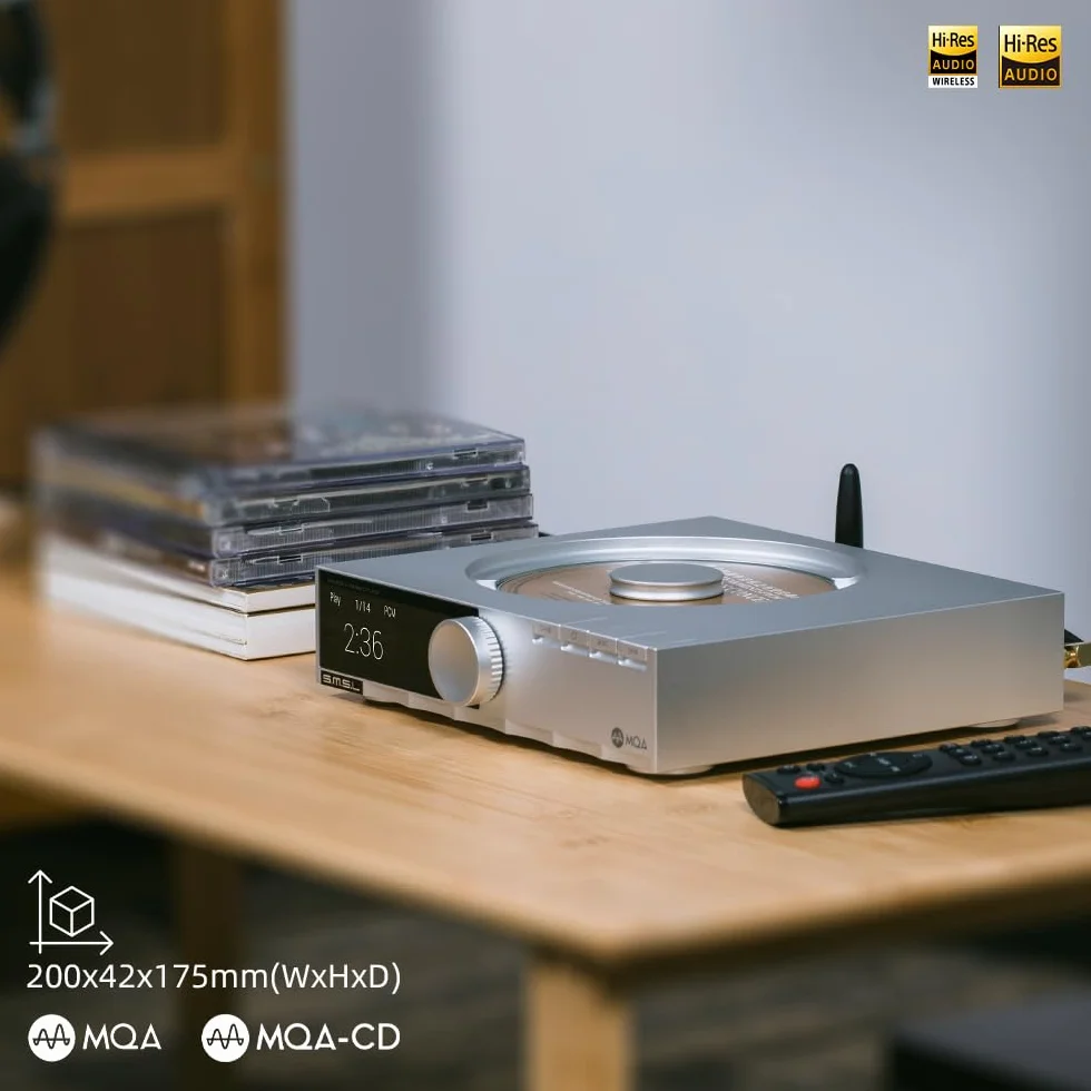 SMSL PL200 MQA-CD-Player Plattenspieler HiFi Lossless AK4499EX Chip Bluetooth Wiedergabe Dekodierung Kopfhörerverstärker mit Fernbedienung (Silber)