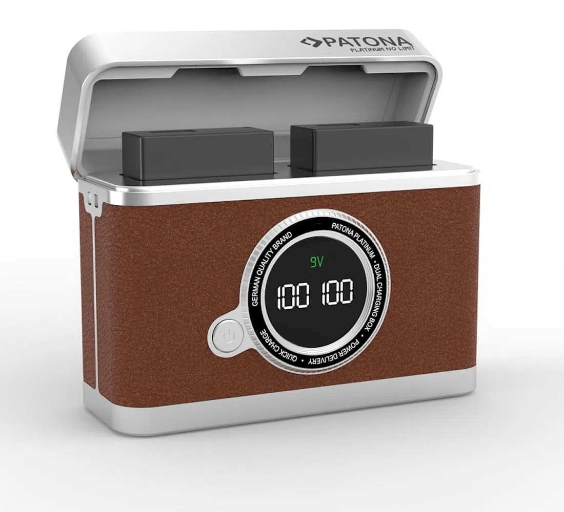 PATONA Platinum Retro Dual Ladebox USB-C für Canon LP-E6 LP-E6N LP-E6NH LP-E6P Akku – Schnellladegerät mit LED-Display, PD & QC, 8.4V, Lade- & Aufbewahrungsbox kompatibel mit EOS R R5 R6 R7