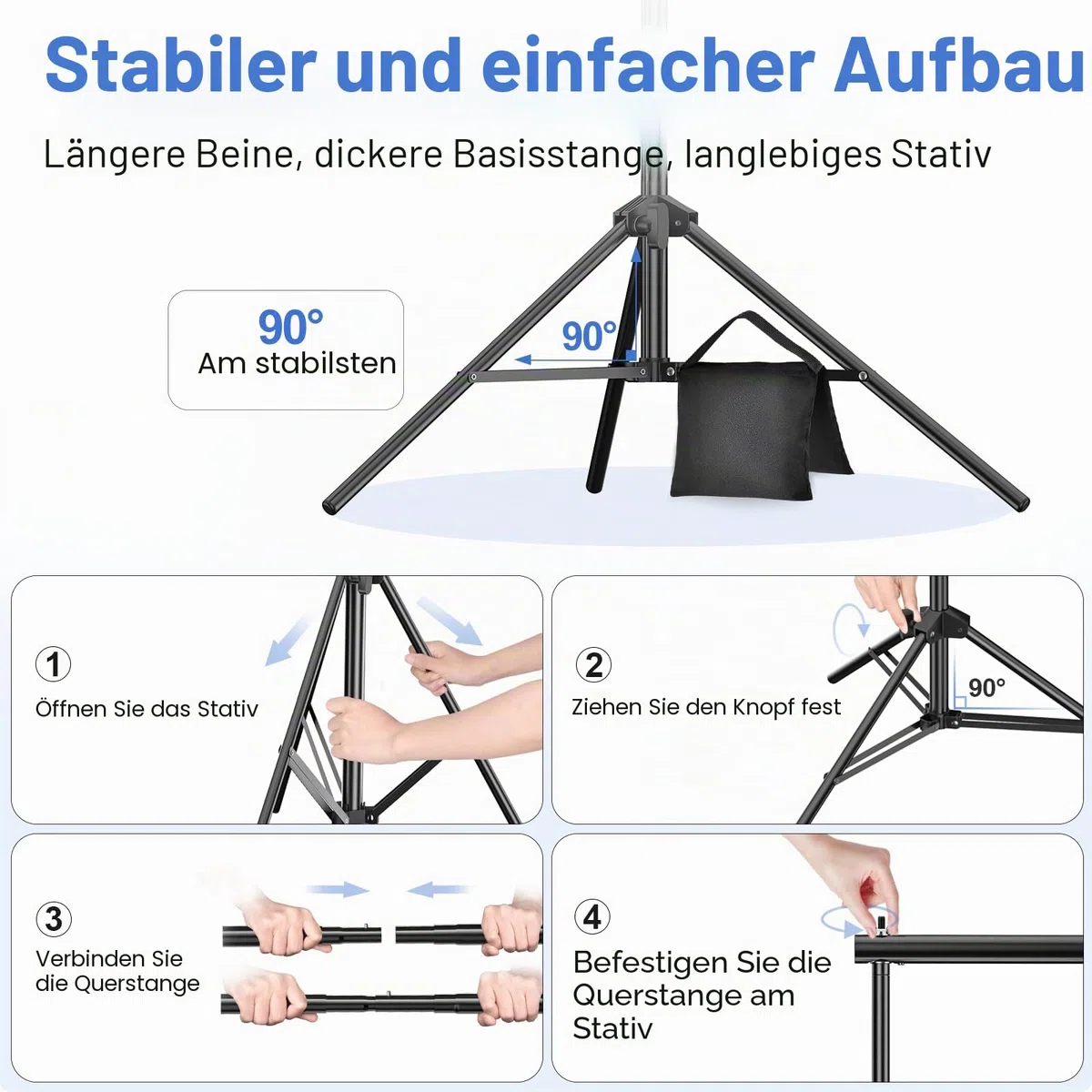 EMART Foto Hintergrund Ständer, 2x3m Verstellbarer Hintergrundsystem mit 8 Hintergrundklemmen, 2 Sandsack für Fotostudio Porträt Produktfotografie Studiofotografie, aus Metall