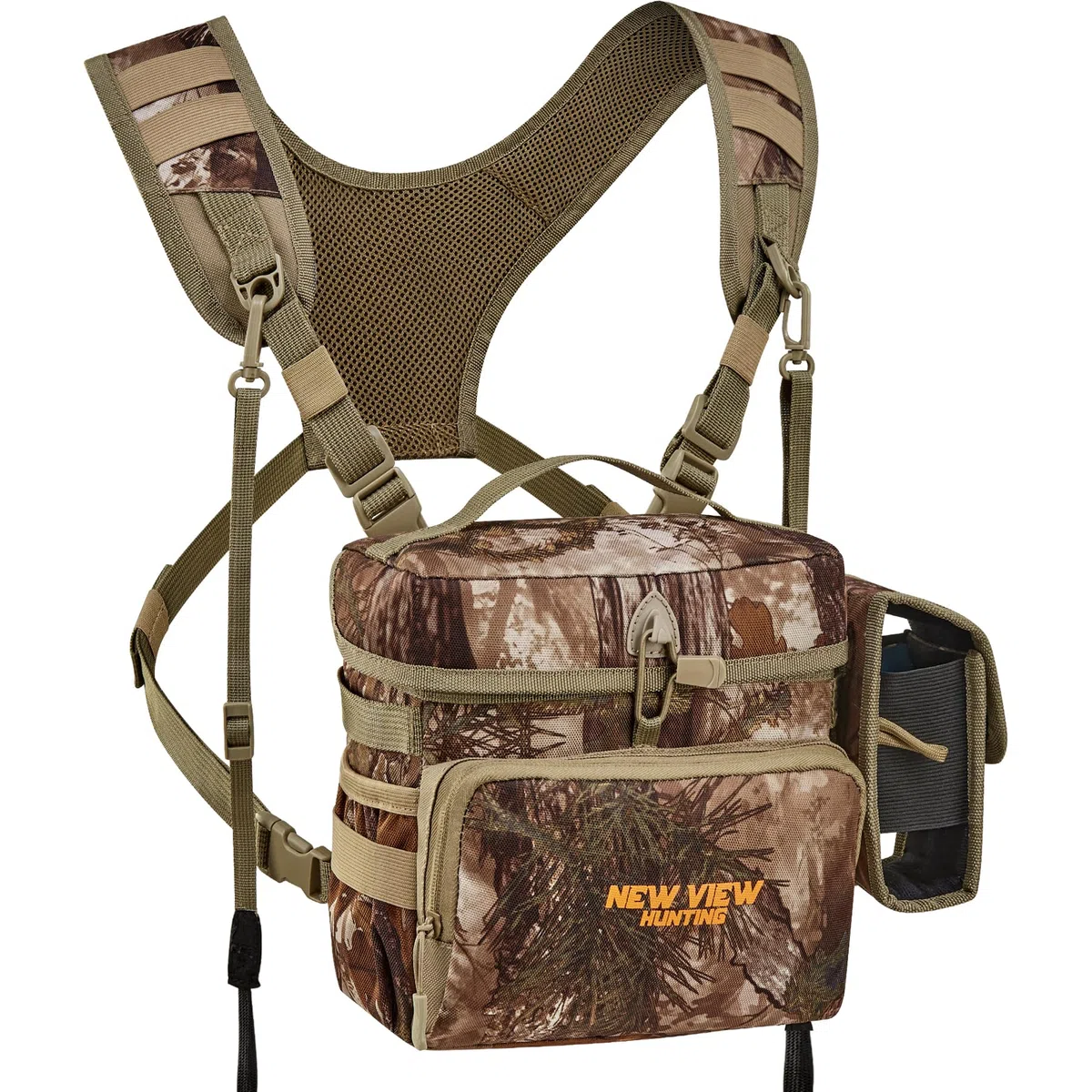 NewView Binocular Harness Chest Pack mit abnehmbarer Entfernungsmesser-Tasche, verstellbarem Bino-Gurt und Regenschutz - ideal für Jagd, Wandern und Vogelbeobachtung-L