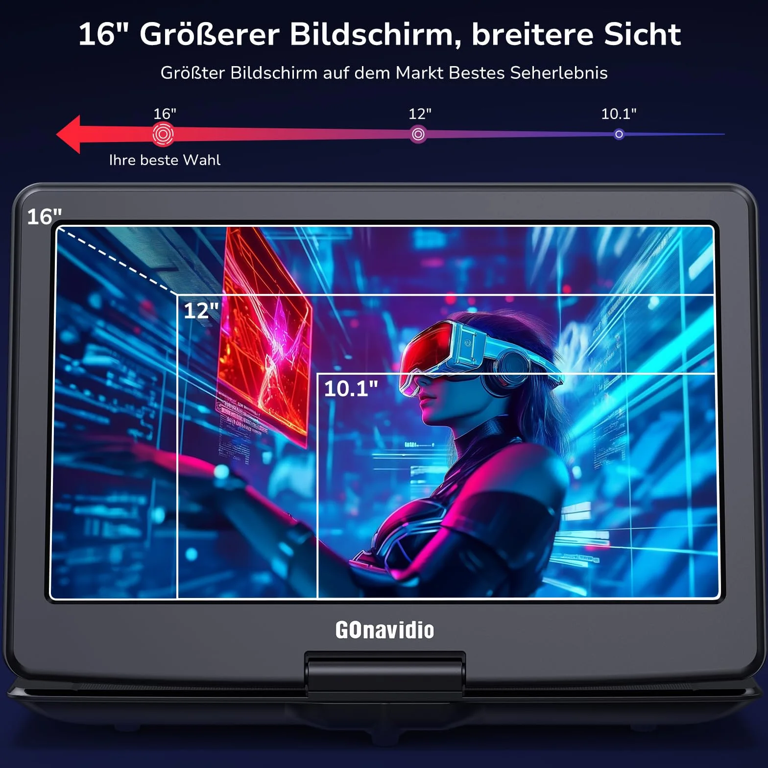 GOnavidio 17,9'' Tragbarer DVD Player mit 15,6 Zoll Bildschirm, 6 Stunden wiederaufladbarer Akku, Kinder TV unterstützt HDMI-Eingang, letzter Speicher, Regionsfrei, USB/TF-Karte