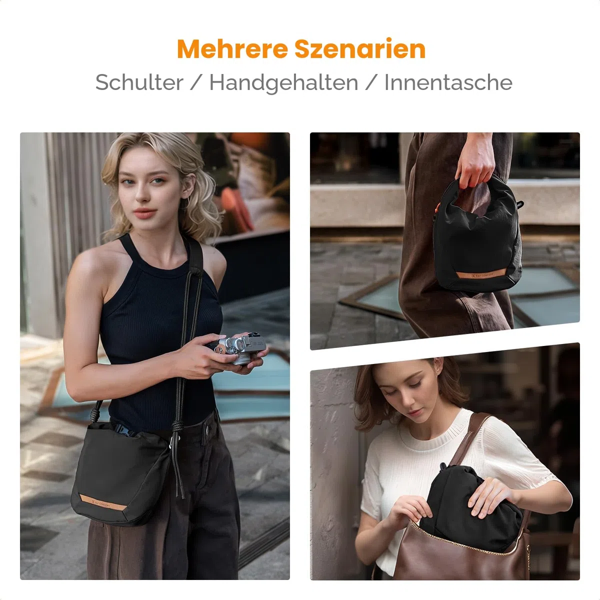 K&F CONCEPT Kameratasche, Modische Umhängetasche, Tragbare Leichte Camera Bag, Geeignet für Kleine Liner Bag mit Spiegellose Kamera, Schwarz