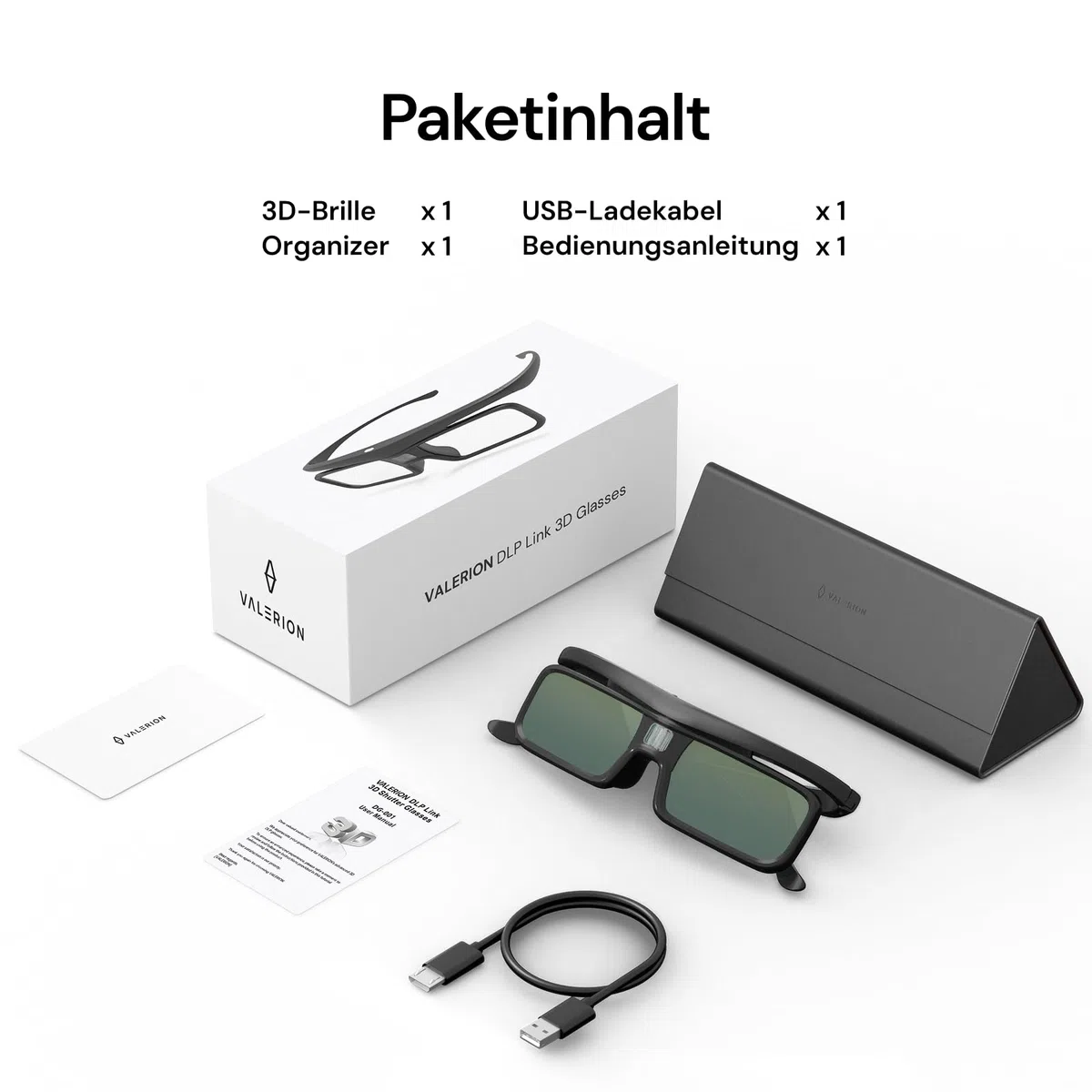 Valerion DLP Link 3D-Brille, wiederaufladbare aktive Shutterbrille kompatibel mit VisionMaster Max/ Pro2/ Pro, StreamMater Puls2/ Puls & Anderen DLP-Link 3D-Projektoren (2er Pack)