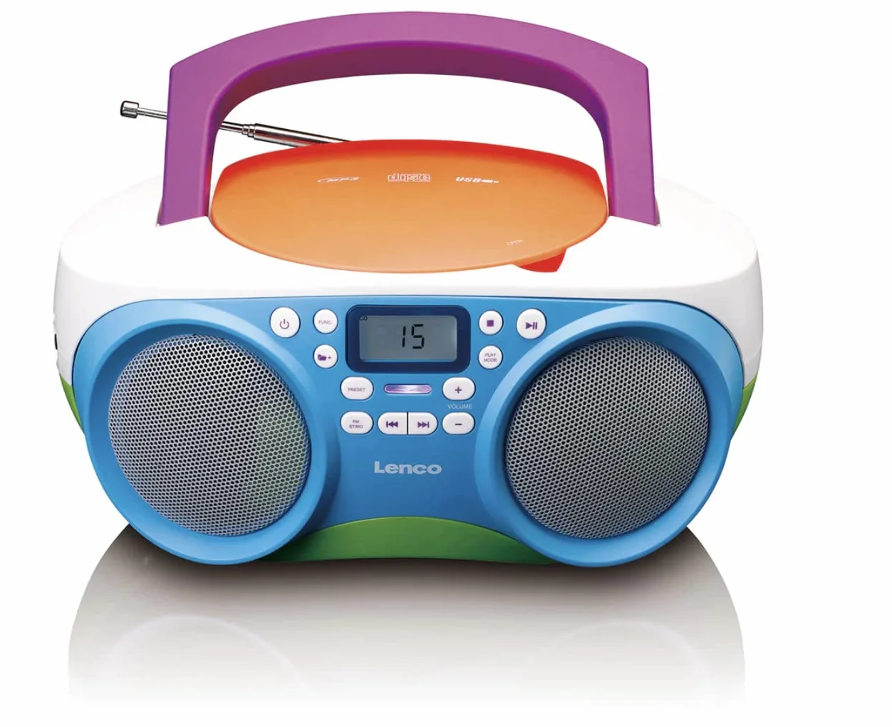 Lenco SCD-41 - CD-Player für Kinder - CD-Radio - Stereoanlage - Boombox - UKW Radiotuner - USB Anschluss - MP3-2 x 1 W RMS-Leistung - Netz- und Batteriebetrieb - Bunt