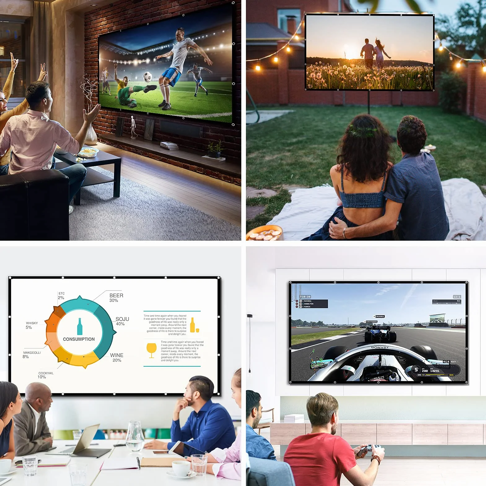 Osoeri Leinwand Beamer 120 Zoll, 16:9 HD Faltbarer Beamer Leinwand, Anti-Falten Doppelseitige Projector Screen 265x149cm, Tragbarer Projektor Leinwände für Zuhause, Schule, Treffen