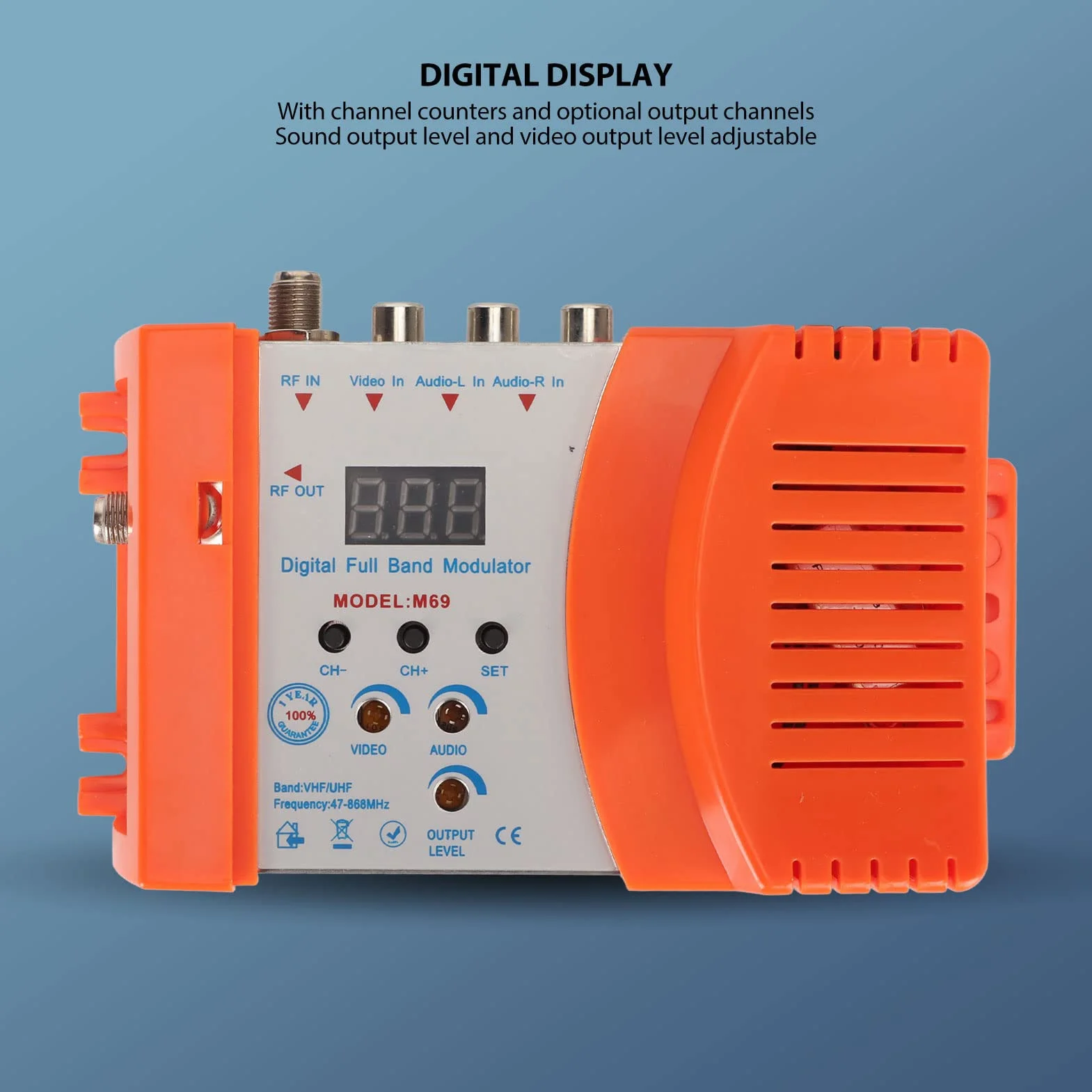 Digitaler HF-Modulator, M69CP Audio-Video-HDMI-AV-zu-HF-Konverter, Unterstützt PAL-NTSC-Format, VHF-UHF-TV-Link-Modulator für Set-Top-Boxen (EU-Stecker)