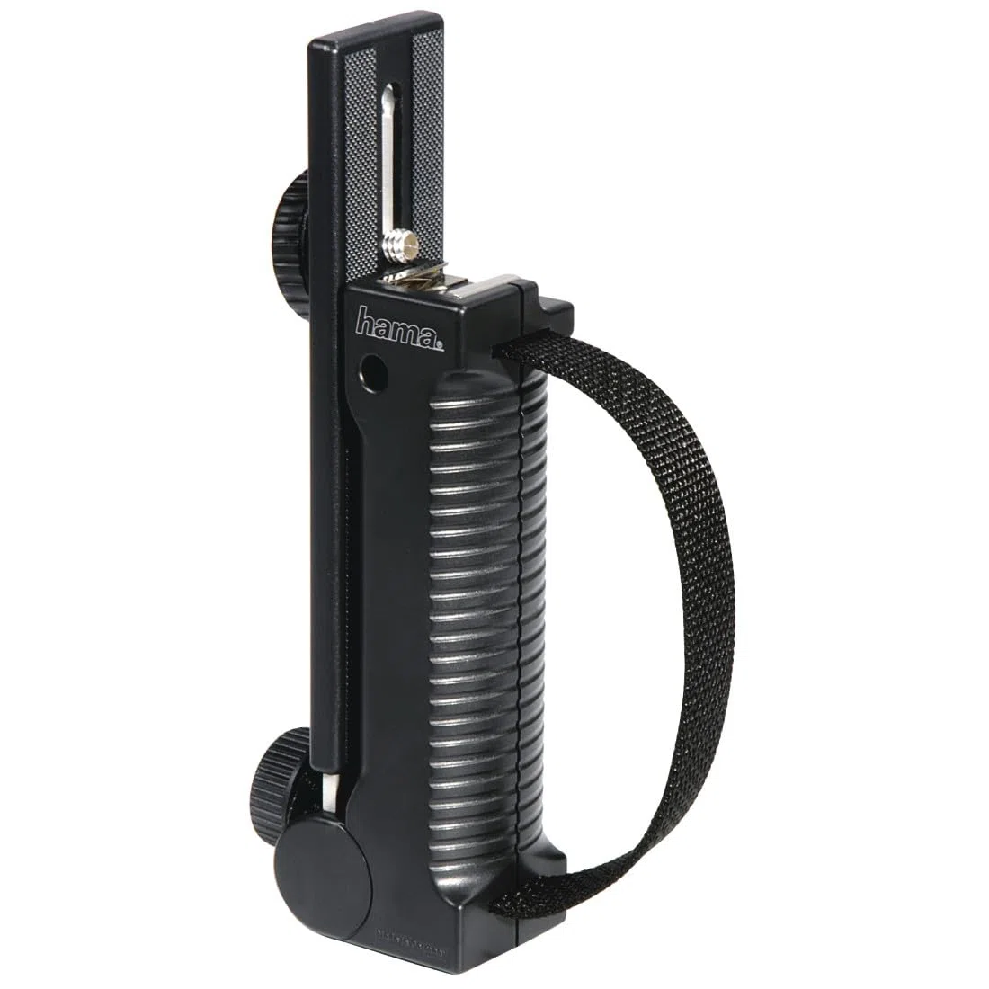 Hama Klappbare Blitzschiene für Foto-/Videokameras mit Stativgewinde, Mit Handgriff und -schlaufe, 34 mm x 190 mm, Schwarz