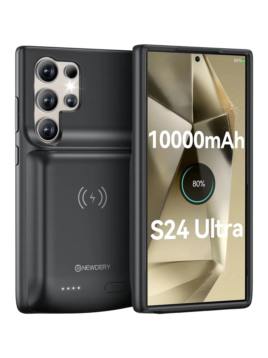 NEWDERY Akkuhülle für Galaxy S24 Ultra 10000mAh Tragbare Ladebatterie Externe Handyhülle Batterie Wiederaufladbare Power Bank Akku Case für Galaxy S24 Ultra (Qi-Laden)