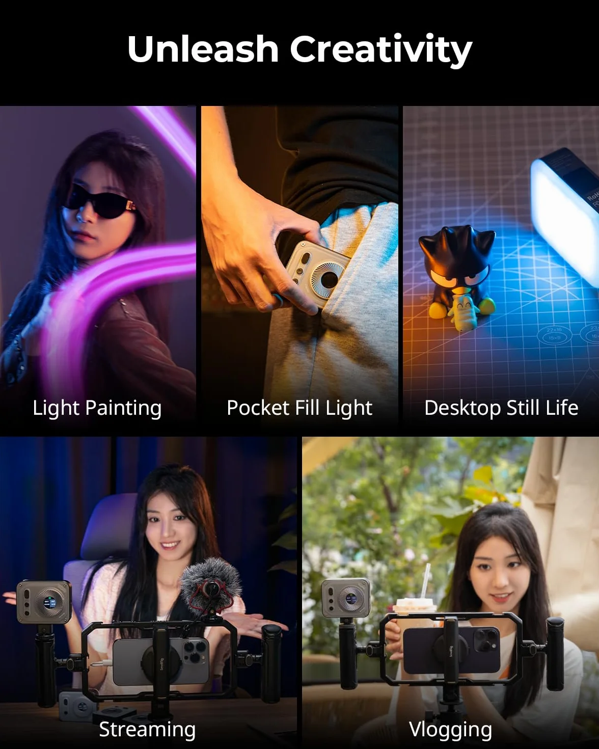 SMALLRIG Vibe P108 Pro RGB-Videoleuchte, Tragbare LED-Kameraleuchte für Fotografie, Blitzschuhleuchte, CRI95+, 2500-6500 K, 12 Effekte, Fülllichtzubehör für Content Creator, Streaming - 4661