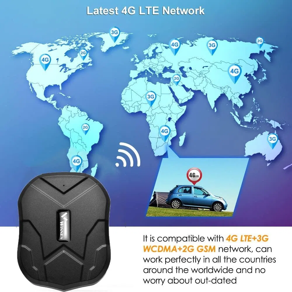 Winnes GPS Tracker 4G TK905, GPS Tracker Auto 5000mAh IP58 Wasserdicht mit kostenloser App/PC Plattform, kein ABO, Echtzeit-Tracking Anti-Verlust Tracker für Auto Motorrad