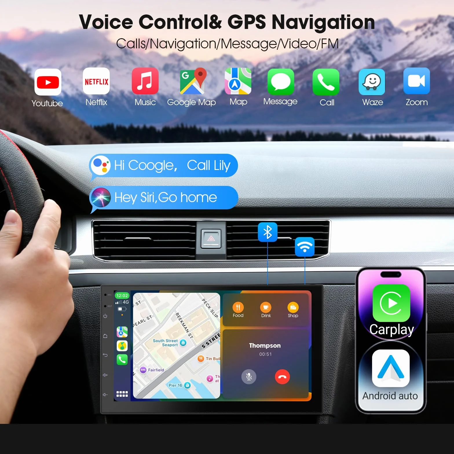 Haudio 7 Zoll 2 Din Radio Android mit Wireless CarPlay & Wireless Android Auto,Auto Radio Touch Display mit Rückfahrkamera,Bluetooth,AUX,AM/FM,Mirror Link,GPS-Navigation|Apple CarPlay Bildschirm