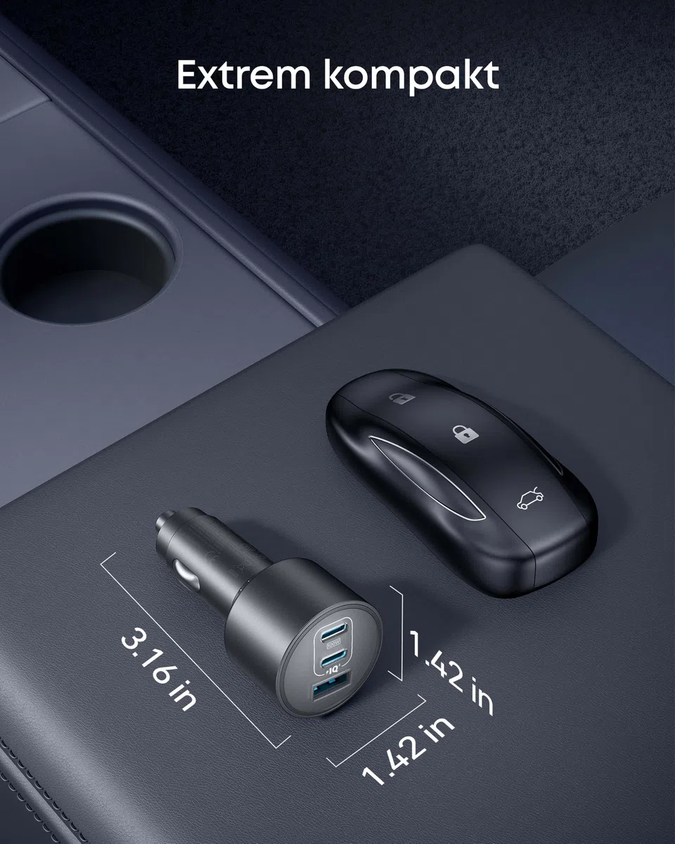 Anker 167,5W max. Zigarettenanzünder USB C, 3 Port kompaktes Typ-C Auto Ladegerät, Kfz-Ladegerät für MacBook Pro/Air, iPhone 17/16/15/14/13 Serie, Samsung S26 / S25, iPad Pro, AirPods und weitere