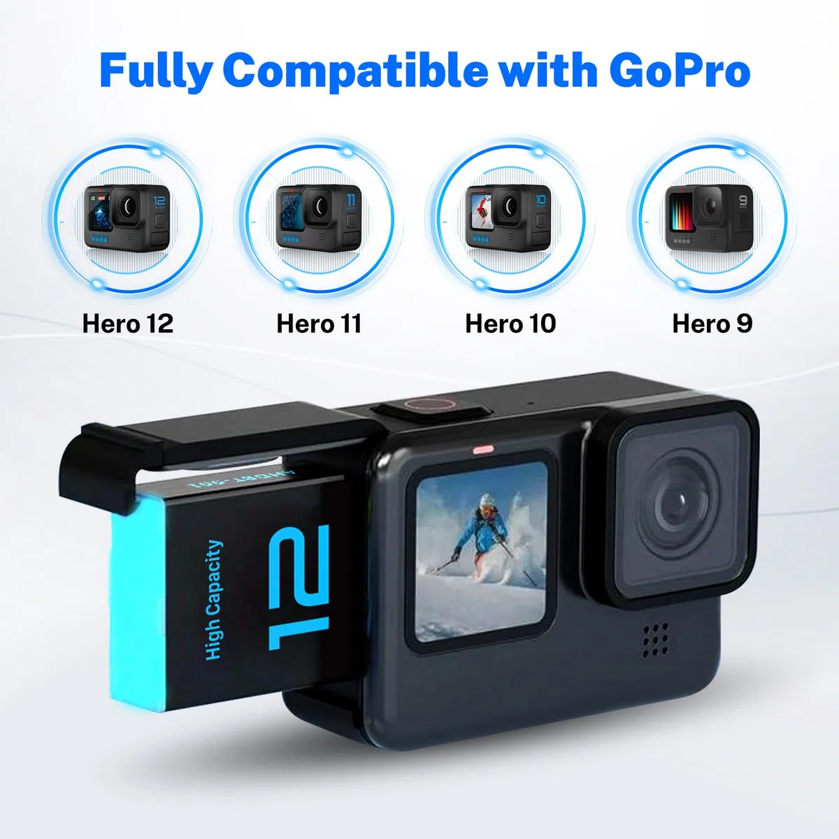 3 Stück 2580mAh Akku für Gopro Hero 12/Hero 11/Hero 10/Hero 9 mit 3-Kanal Typ-C Akku-Ladestation USB-C-Aufladen