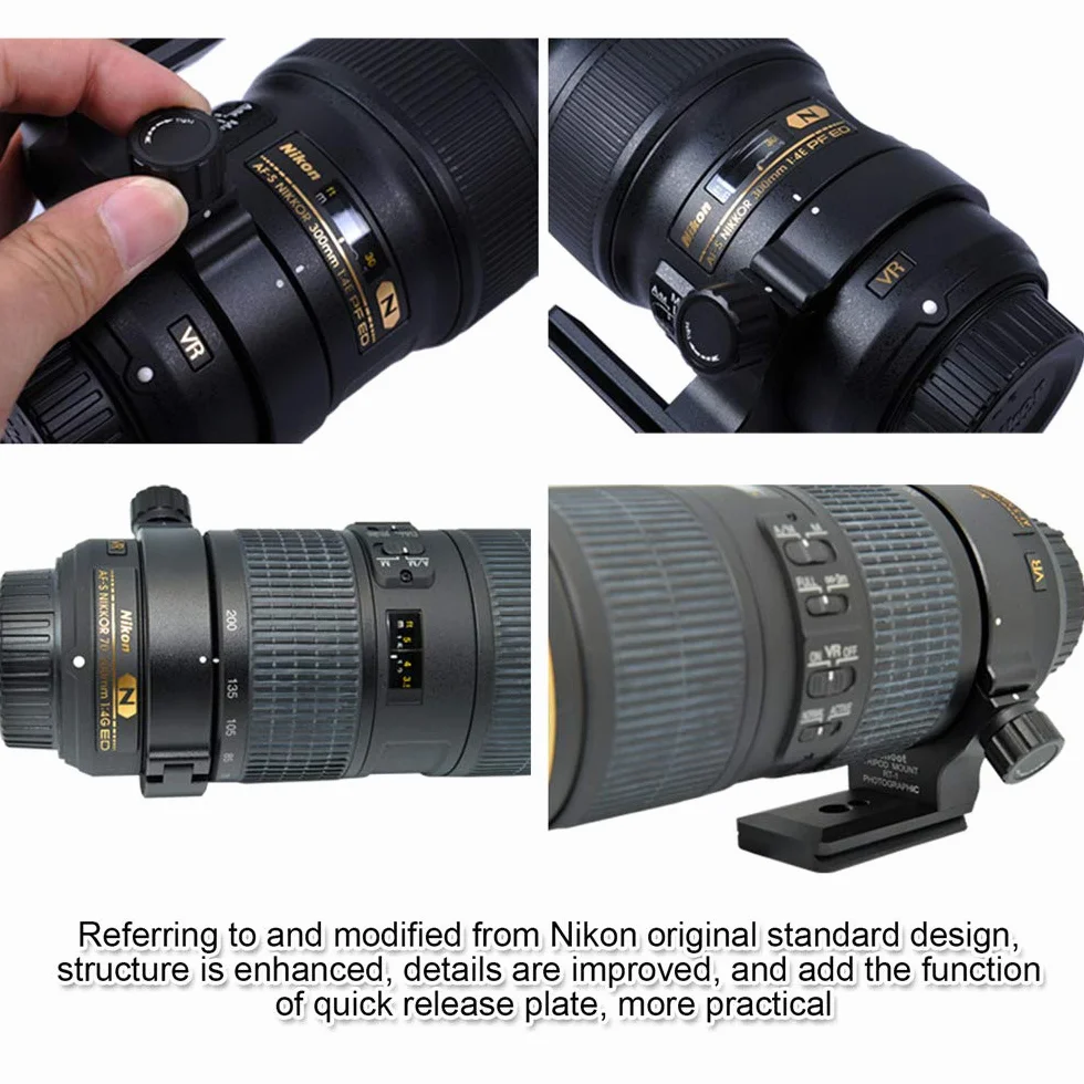 iShoot Objektiv Stativring Stativ-Halterung Stativschelle für Nikon RT-1 Nikkor AF-S 300mm F/4E PF ED VR & AF-S 70-200mm F/4G ED VR, unten ist Arca-Swiss Fit Kameraplatte Schnellwechselplatte