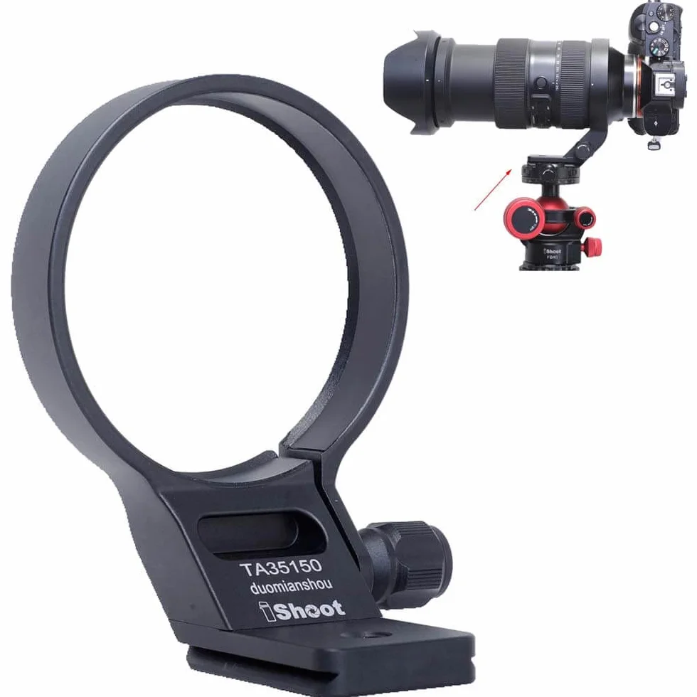 iShoot Metall-Objektiv-Stativ-Halterungsring kompatibel mit Tamron 35-150 mm f/2-2.8 Di III VXD A058 E Mount, Objektivstütz-Halterung unten ist Arca-Swiss Fit Schnellwechselplatte Schwalbenschwanznut