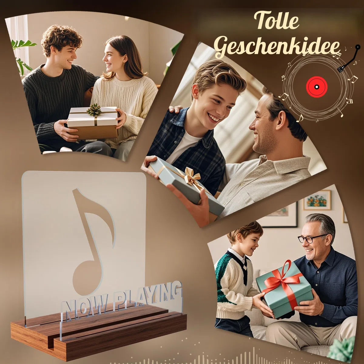 YuanDian Vinyl-Schallplattenständer, beleuchteter Displayhalter für Schallplatten, Holz-Acryl-Halter mit warmem Licht für Album-Display-Aufbewahrung, Heimschreibtisch-Dekor für Musikliebhaber