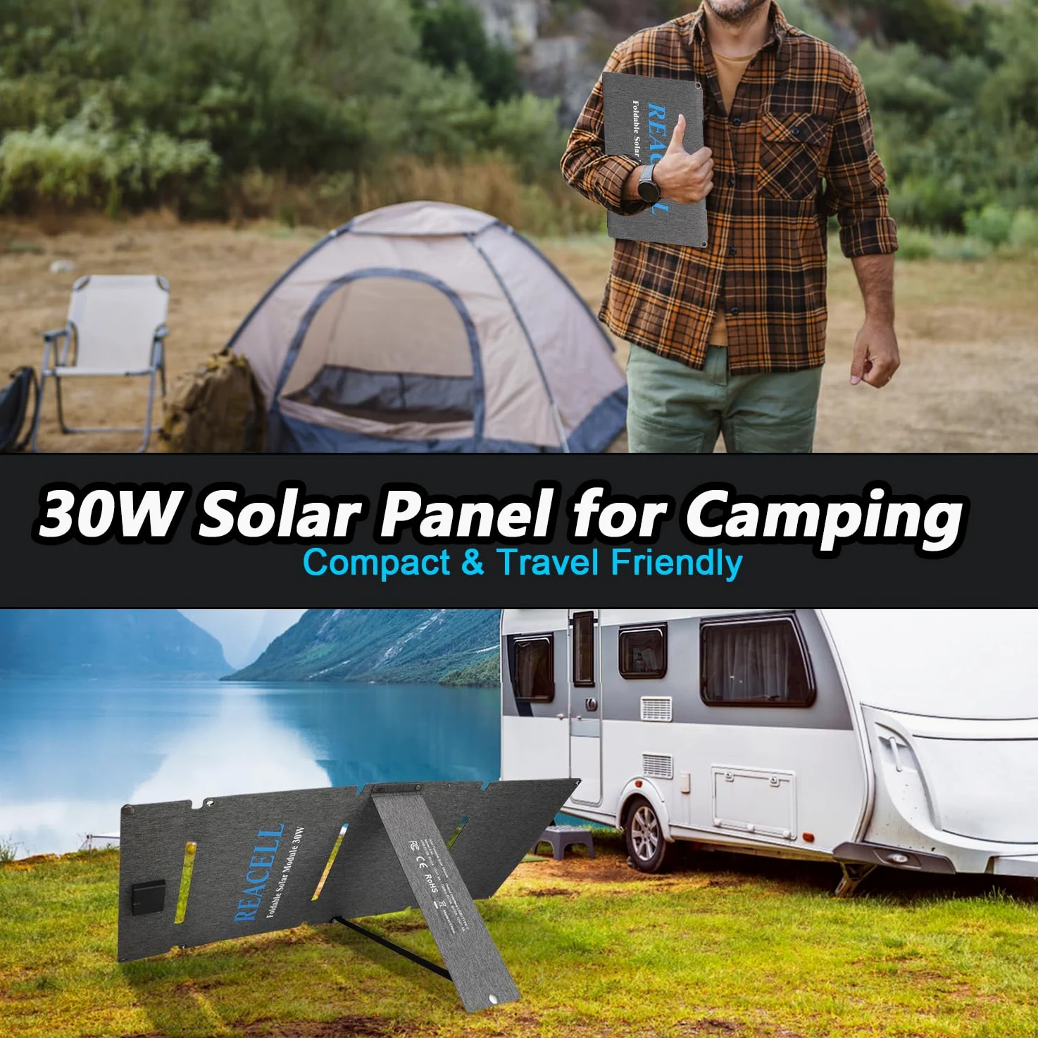 30W Faltbares Solarpanel Ladegerät mit 2 Anschlüsse (USB-C + USB-A） | IP65 Wasserdicht, USB and Type-C Ports, 23 % Wirkungsgrad, Tragbar Solar Panel, Für Handy Powerbank,Wanderung, Solarladegerät