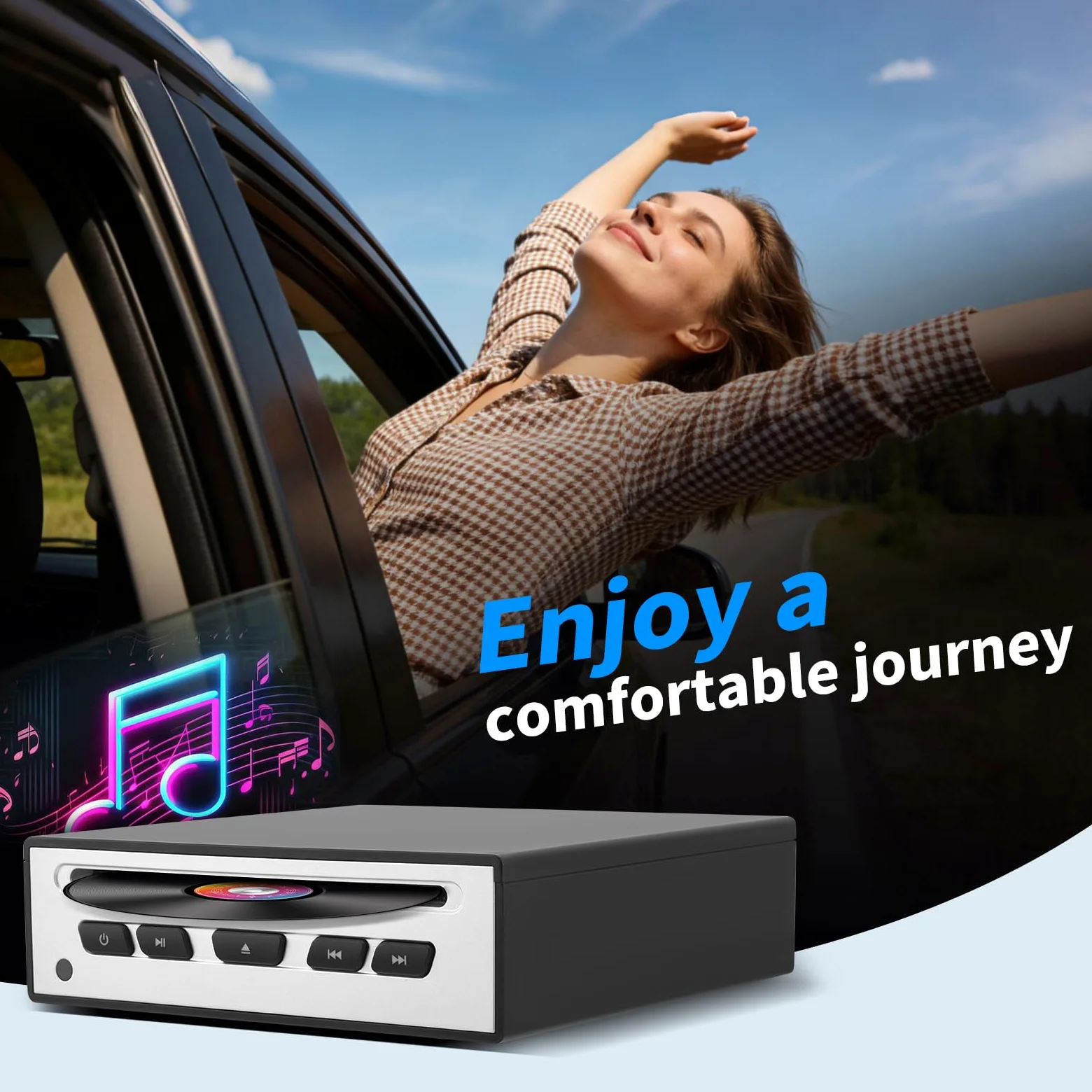CD Player für Auto – Externer Universal-Auto-CD-Player mit USB, AUX, HDMI & USB-C Anschluss, Plug & Play, Kompatibel mit Autoradio, Laptop, TV, Computer und Hi-Fi-Anlagen