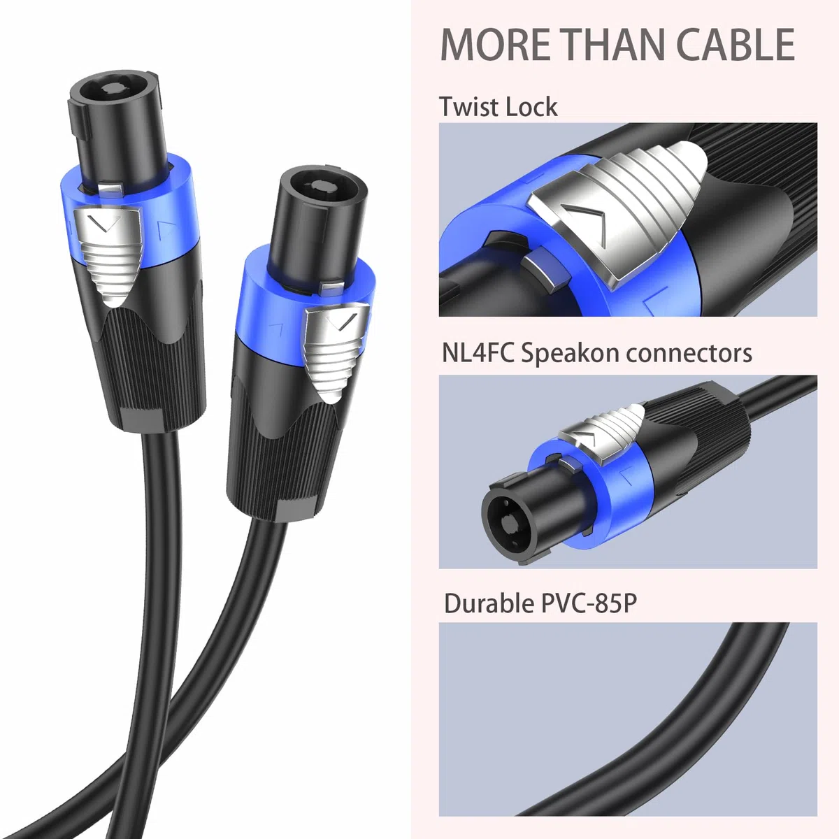 GCTBL 5M 2Pack Speakon auf Speakon Kabel, Professionelles 15 Gauge Audiokabel DJ/PA Lautsprecherkabel mit Twist Lock