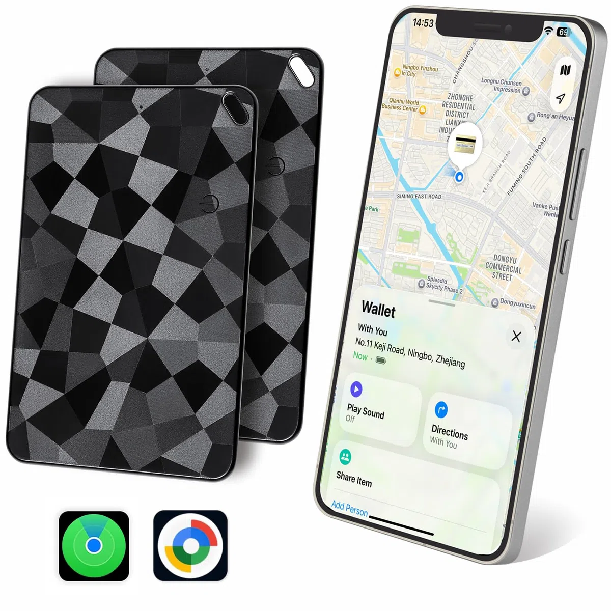 Tracker Karte Android & iOS – Slim Wallet Tracker Card kompatibel mit Apple Find My & Google Find Hub, Smart Finder Tag für Geldbörse, Portemonnaie & Passport