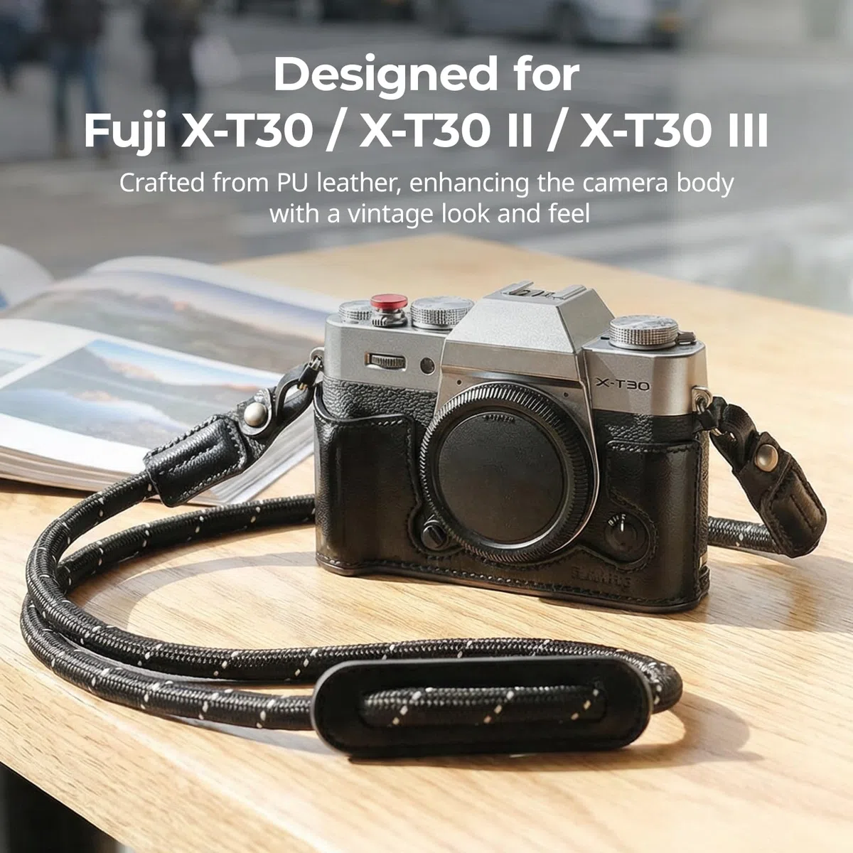 SMALLRIG X-T30 III Halbledertasche mit Schultergurt für FUJIFILM X-T30 / X-T30 II/X-T30 III, Kameratasche im Retro-Stil mit Aluminiumrahmen und Auslöserkappe, Schwarz - 5669