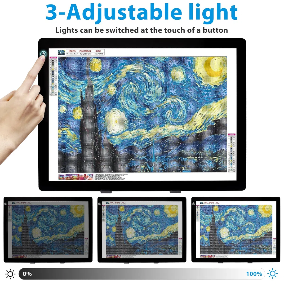 Aischens A3 Diamant Malerei Leuchttisch mit Stand, 3 Level dimmbare Lichtplatte dünne LED-Pad für Zeichnung Tracking Skizzieren mit Clips