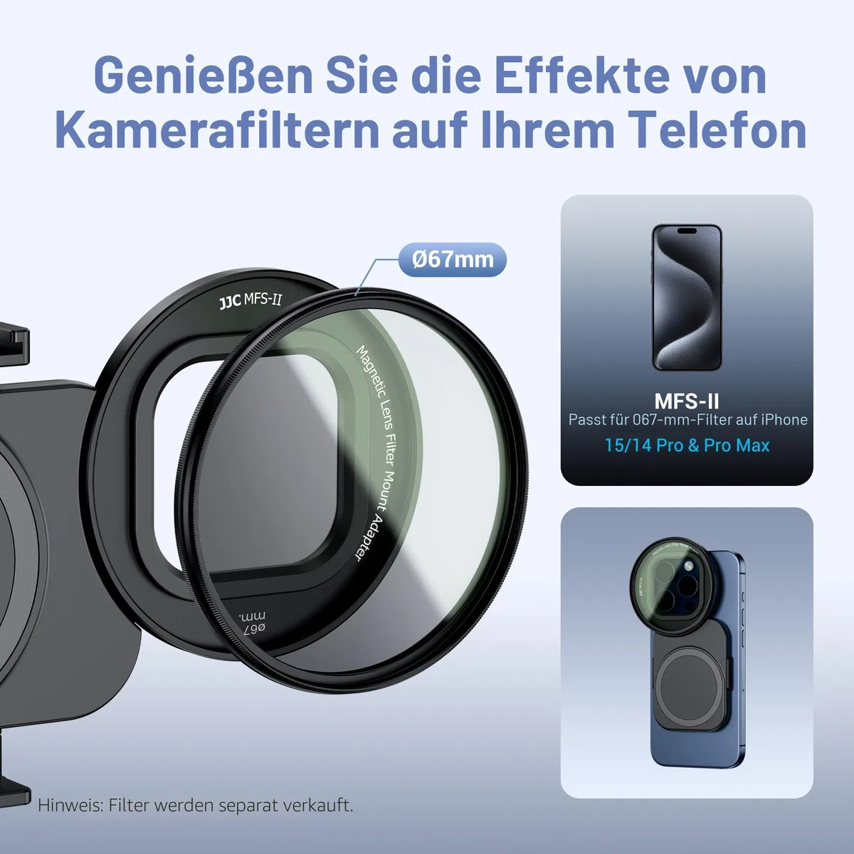 JJC 67mm Magnetischer Handy Filter Halterung Adapter für iPhone 17, 17 Pro Max/Pro/Plus, 16, 16 Pro Max/Pro/Plus, 15, 15 Pro Max/Pro/Plus, 14, 14 Pro Max/Pro/Plus, Magnetisch Filter Clip