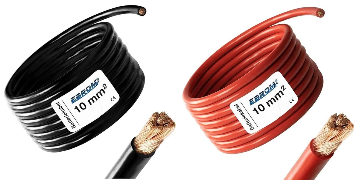 EBROM - 3 Meter Batteriekabel - rot und schwarz - Pluskabel und Massekabel - 10mm2 | 10 mm² | 10 mm2 - Vollkupfer 99,9% OFC Kupfer Stromkabel - Ihre Länge: je 3 Meter