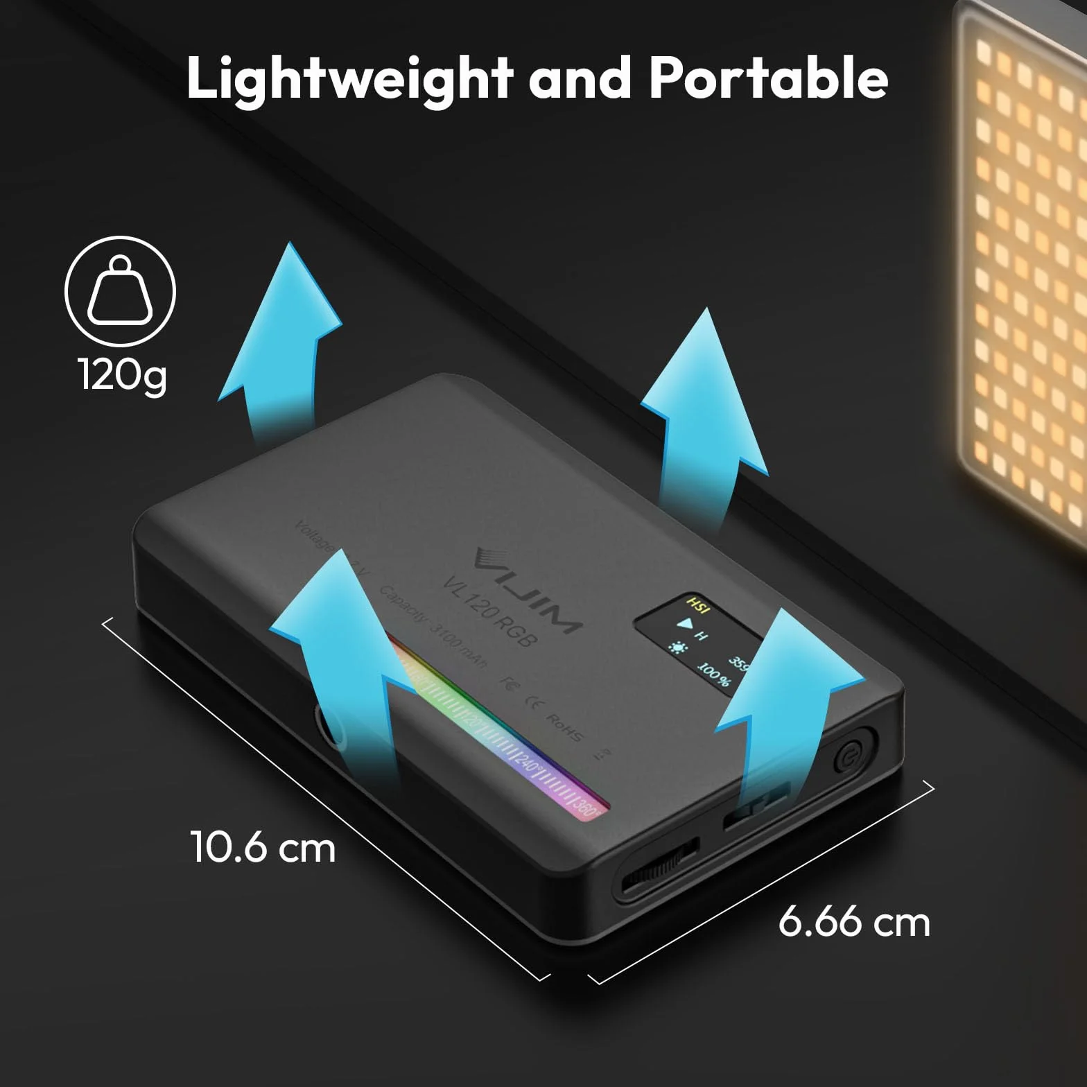 ULANZI VL120 RGB LED Videoleuchte, 5" Videolicht dimmbar 2500K-9000K mit CRI 95+, Kaltlichtschuh & 3100mAh Akku, Kamera Licht für DSLR Kamera/TikTok Live/Videofotografie/YouTube/Vlogs
